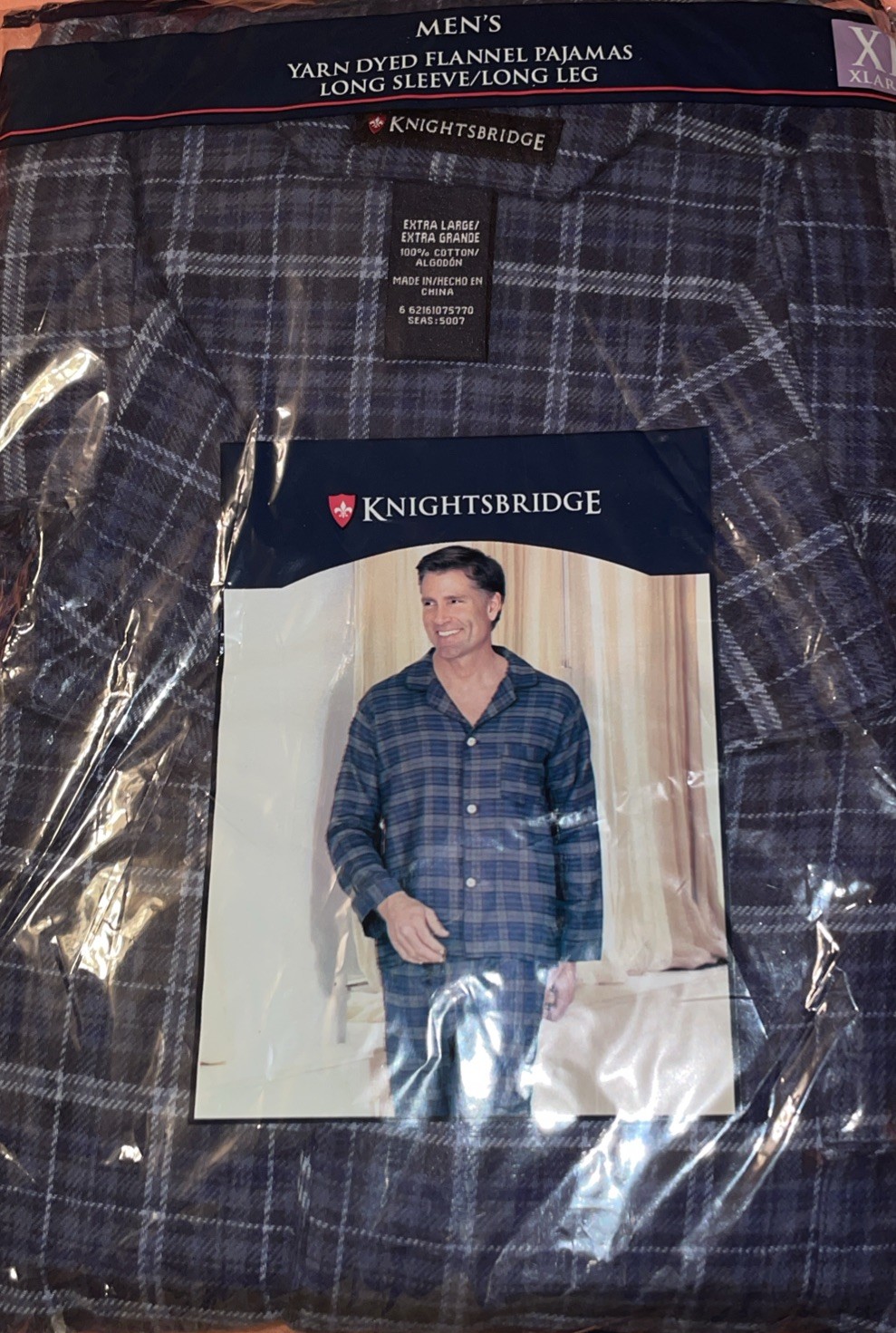 Mens Size XL% Cotton VTG Knightsbridge Flannel Pajamas NOS Blue plaid
