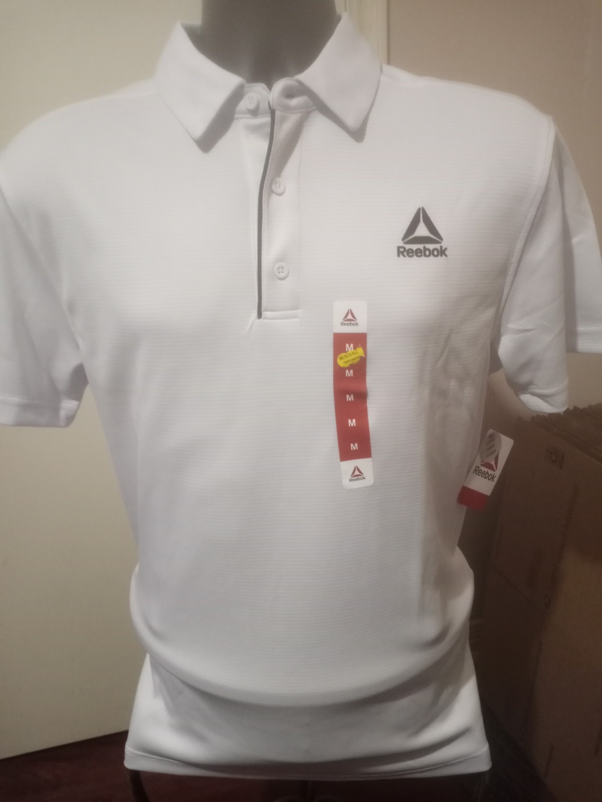New Reebok Performance Polo Shirt White Golf Moisture Management Men’s Medium M