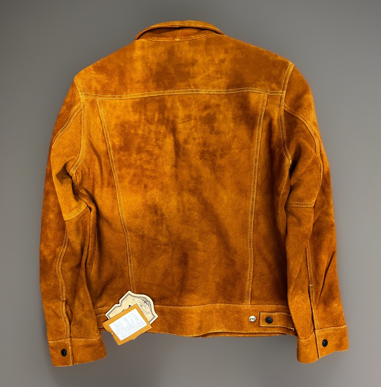 NWT Y’2 Leather Japan Steer Suede Trucker Jacket Camel/Brown Color Size 42