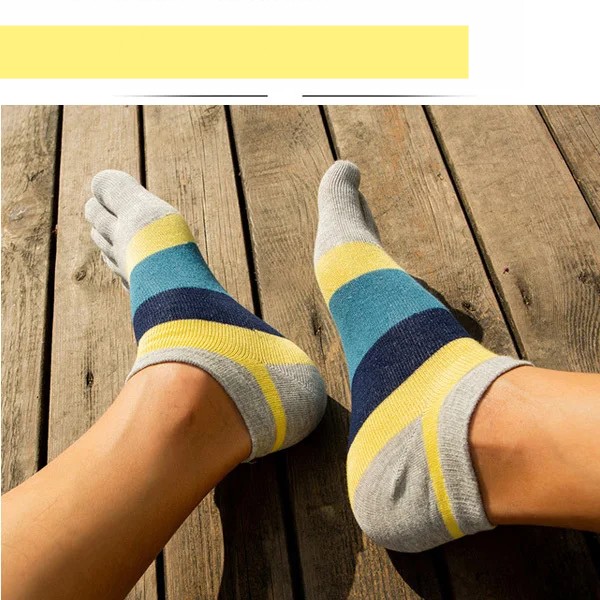 Casual 5 Finger Socks Man Cotton Striped Patchwork Young Fashion Shallow 5 pair
