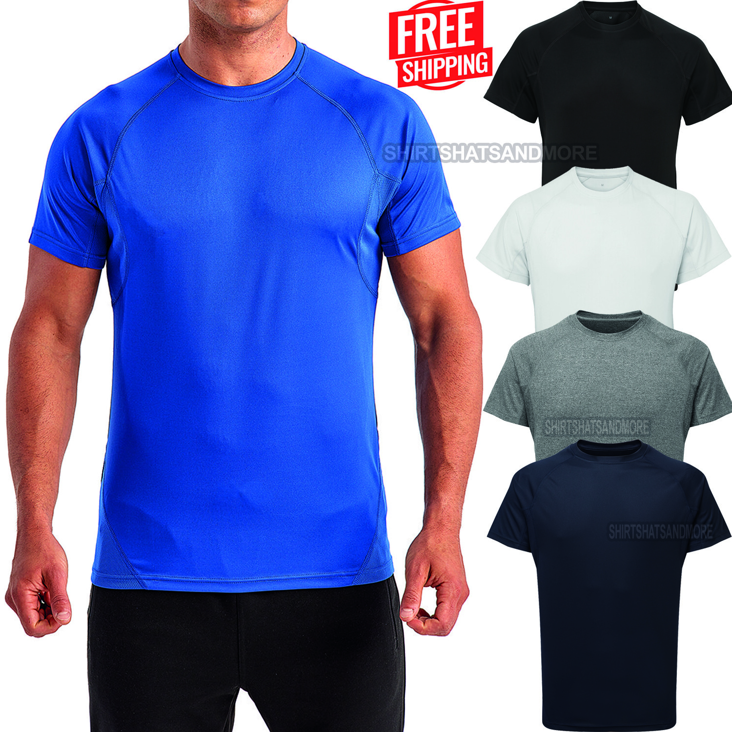 Mens Panelled UPF 40+ Moisture Wicking T-Shirt Dry Fit Work Out Exercise Tee NEW