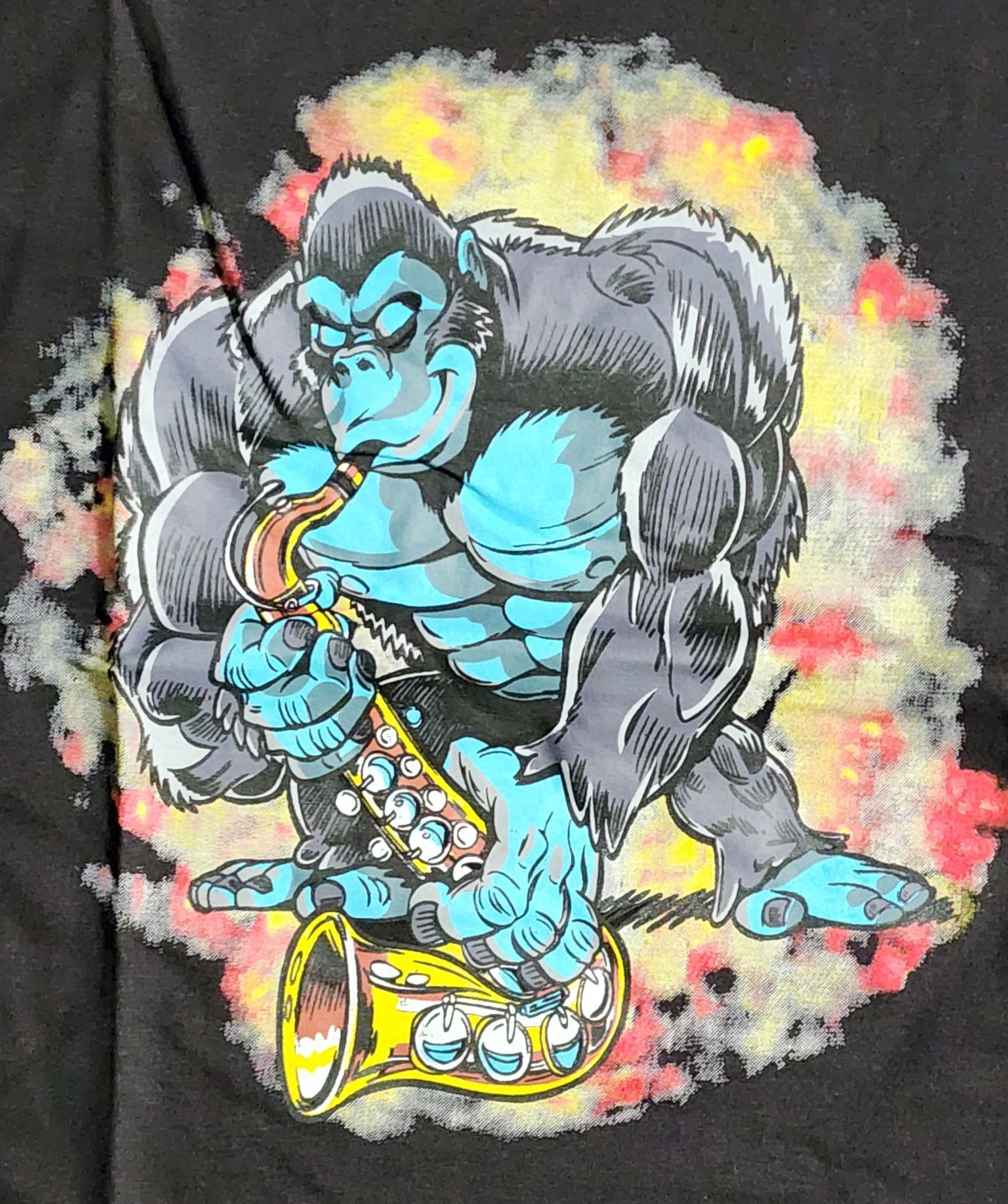 Big Dude T-Shirt Men’s Sz 2XL Grooving Gorilla Playing Saxophone Cartoon Tee
