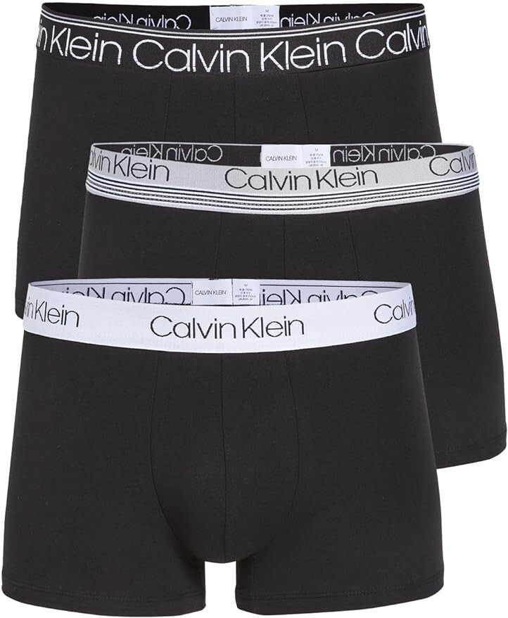 Calvin Klein NB2729902 Underwear Men’s Trunk 3 Pack, Black/White/Silver- L