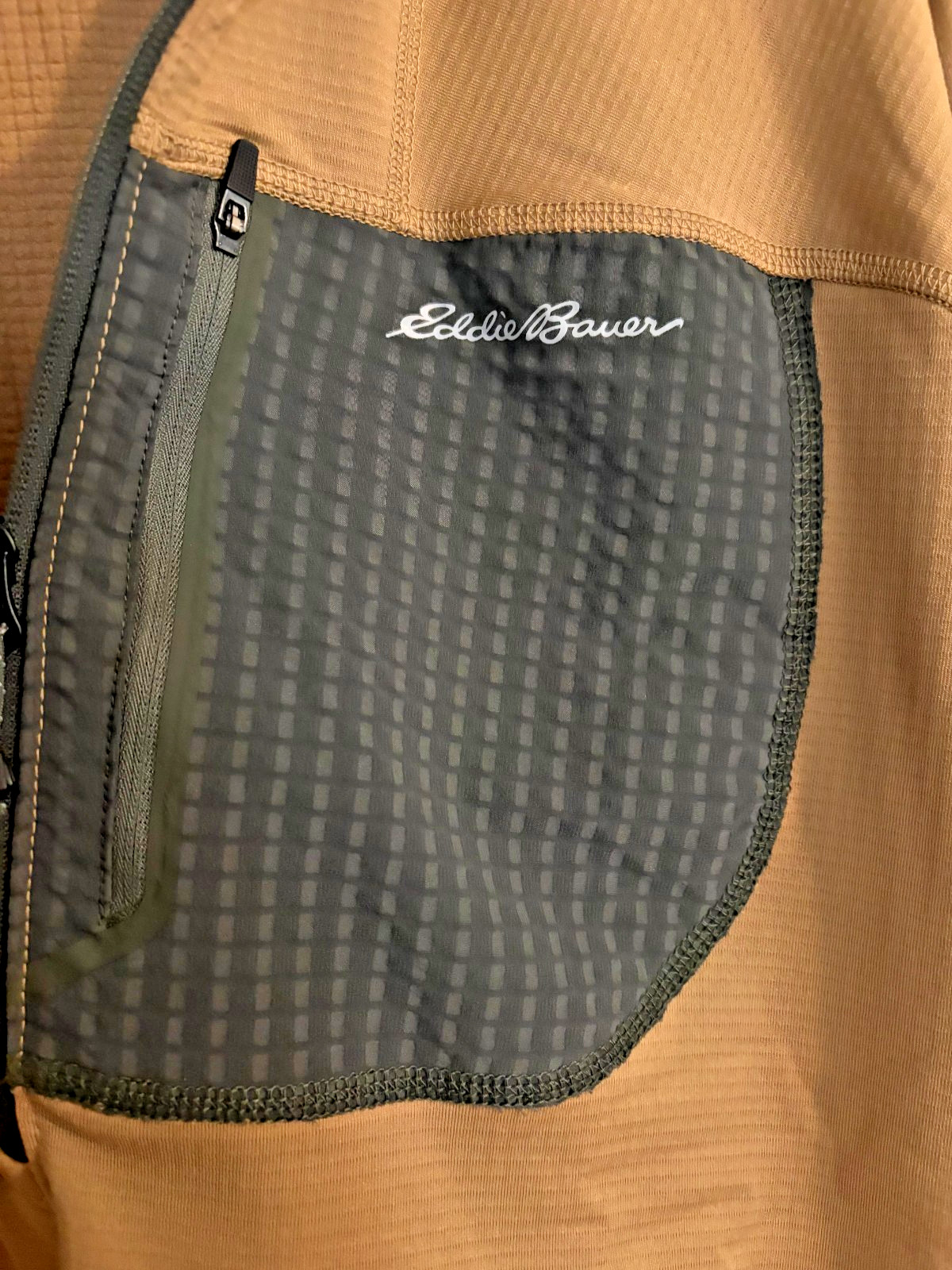 Eddie Bauer Mens XLarge yellow High Route Grid Fleece 1/2 Zip FreeHeat jacket