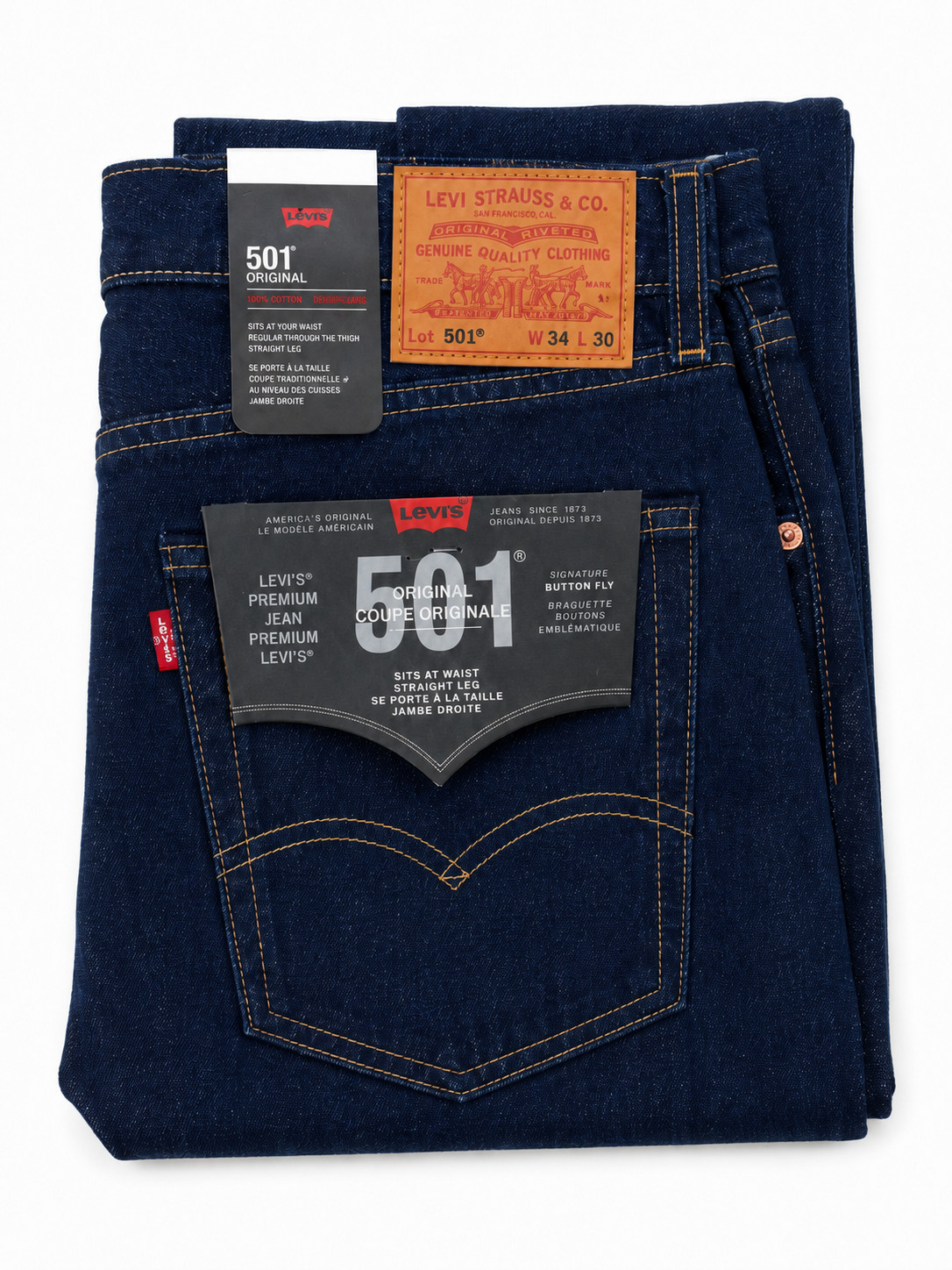 Levi’s Premium 501 Original STRAIGHT LEG Jeans Men 34×30 – Blue Denim NWT