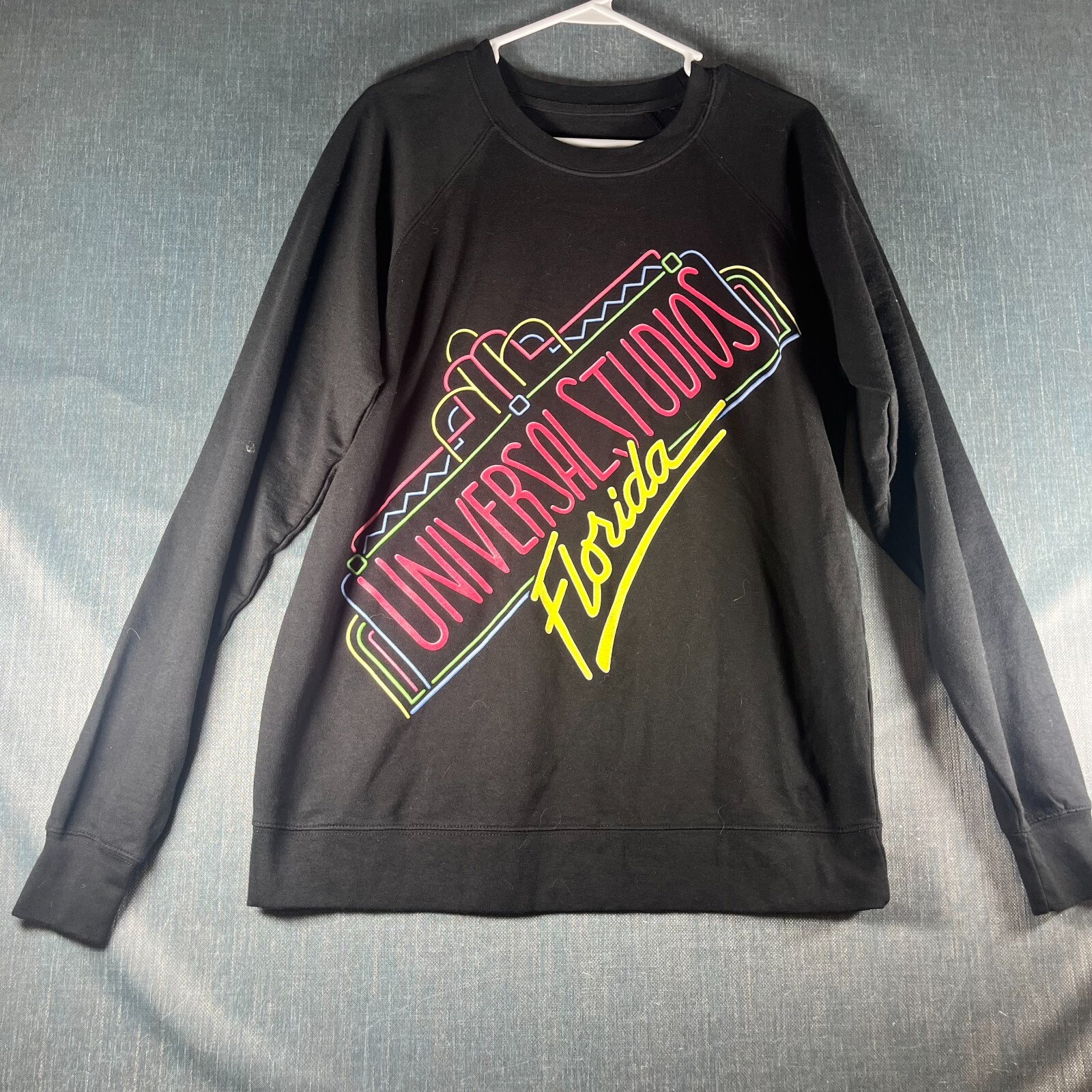 Universal Studios Florida Mens Sweatshirt Size L Black Neon Pullover CottonBlend