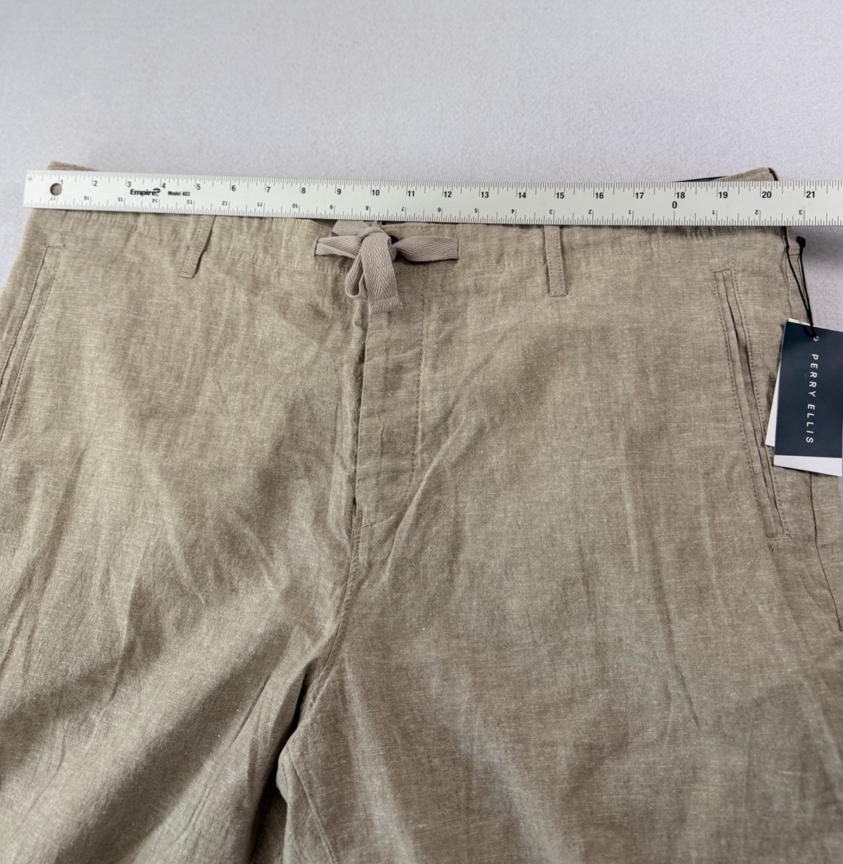 Perry Ellis Men Chinchilla Linen Blend Pants 38X32 Button Fly Drawstring Pants