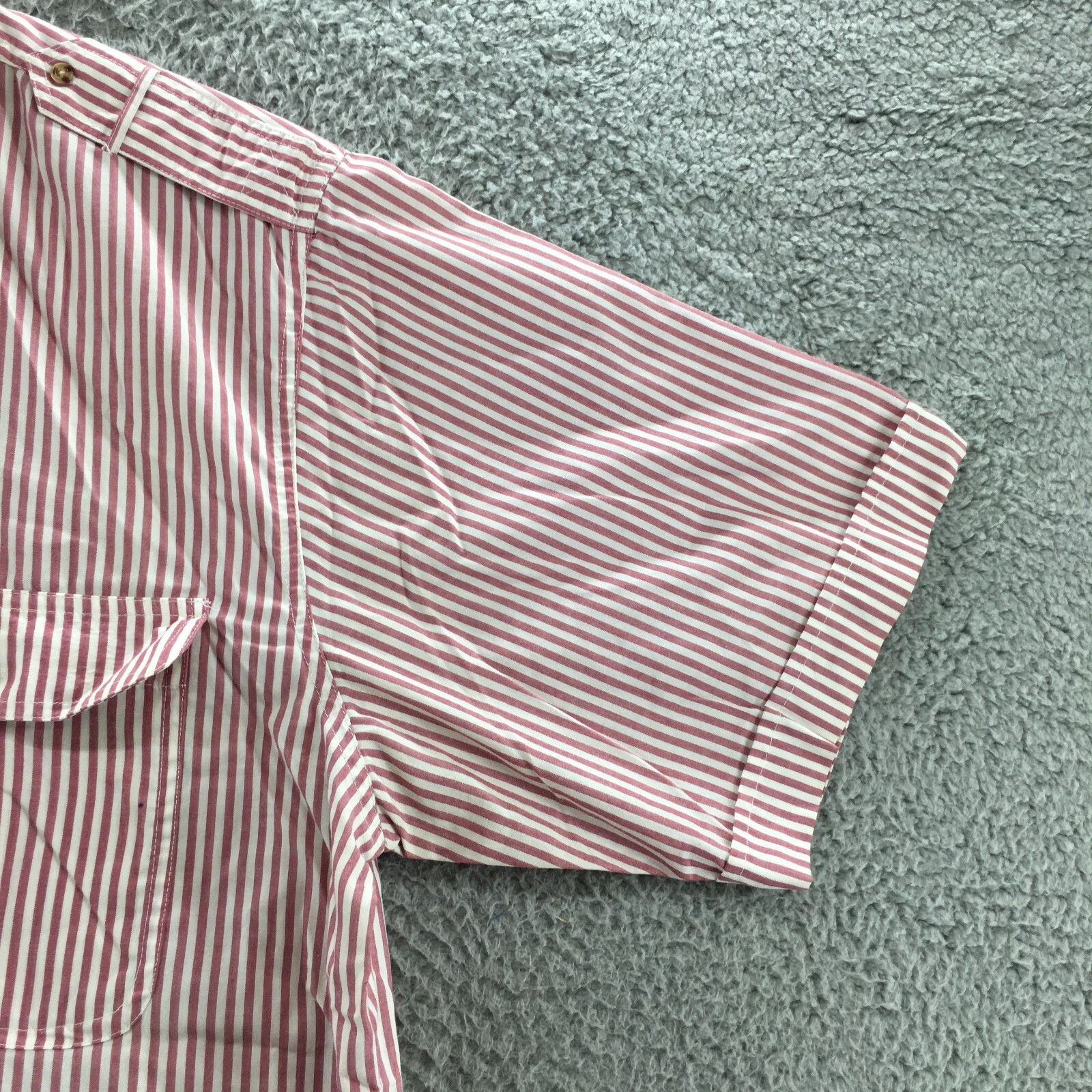 John Blair Shirt Mens XL Pink Stripe Button-Up Short Sleeve Collared Pockets