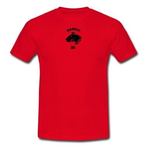 Pit Bull Terrier Men’s T-Shirt 100% Cotton Bandit Dog Dog Black on Red “