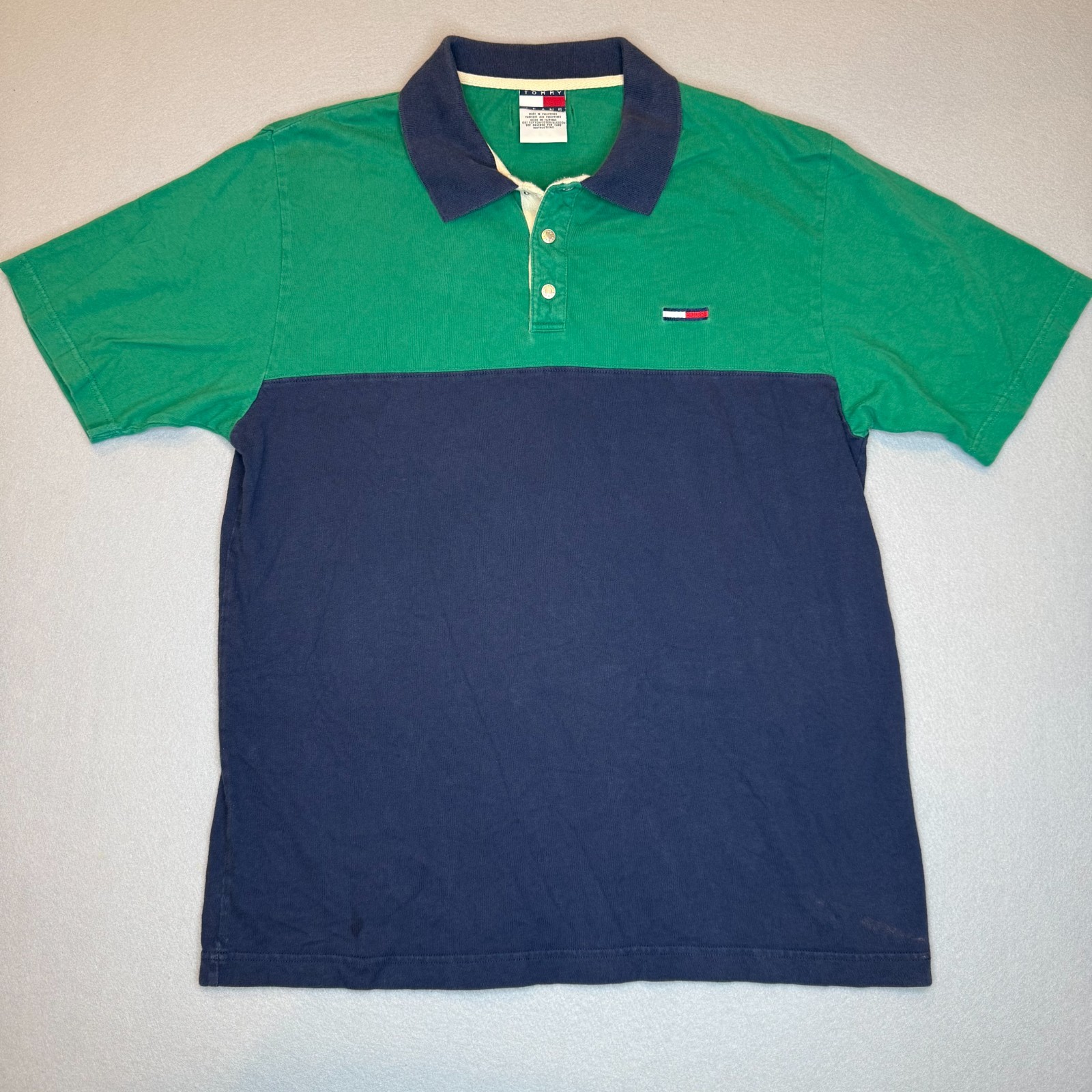 Vintage 90s Y2K Colorblock Tommy Hilfiger Mens Polo Sz L Embroidered Logo
