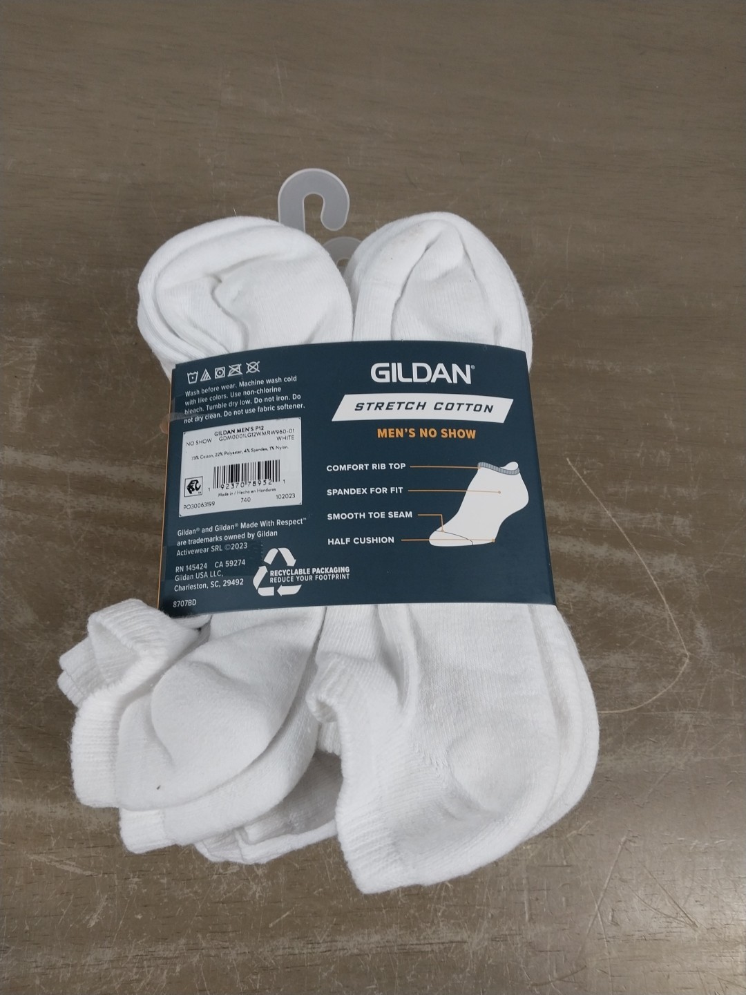Gildan 12 pairs Men’s Stretch Cotton No Show White Socks Shoe Size 6-12 NWT