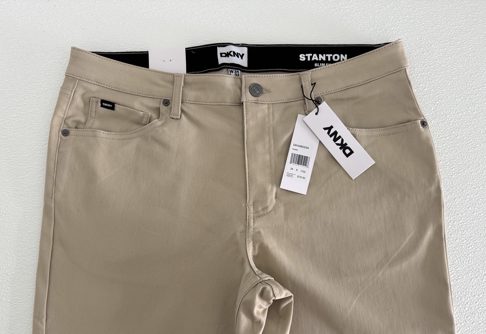 NWT DKNY Mens Two Way Stretch Pants Stanton Slim Fit 32 33 34 36 38 Khaki Tan S4