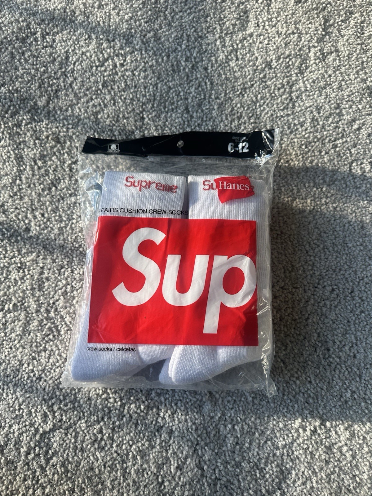Supreme X Hanes Crew Socks – White, Pack of 4, Size 6-12