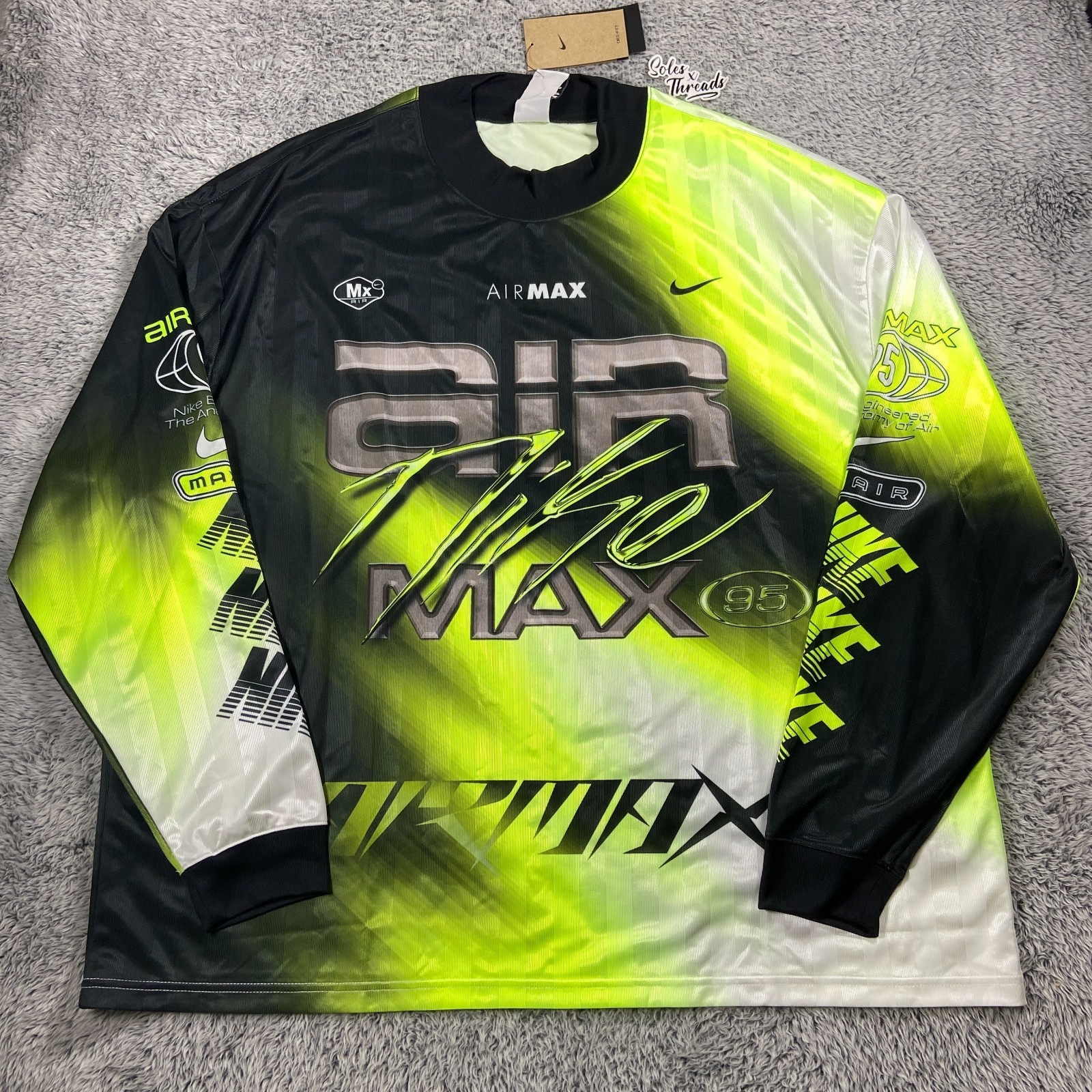 Nike Air Max Culture Of Football Dri-FIT LS Soccer Jersey Sz 2XL Men Volt Black