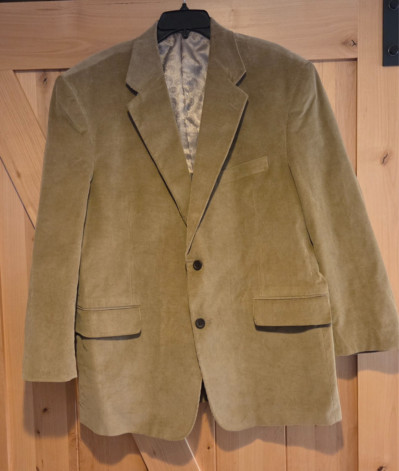 Men’s Stafford Essentials 46R 100% Cotton Corduroy Tan Blazer Paisley Liner
