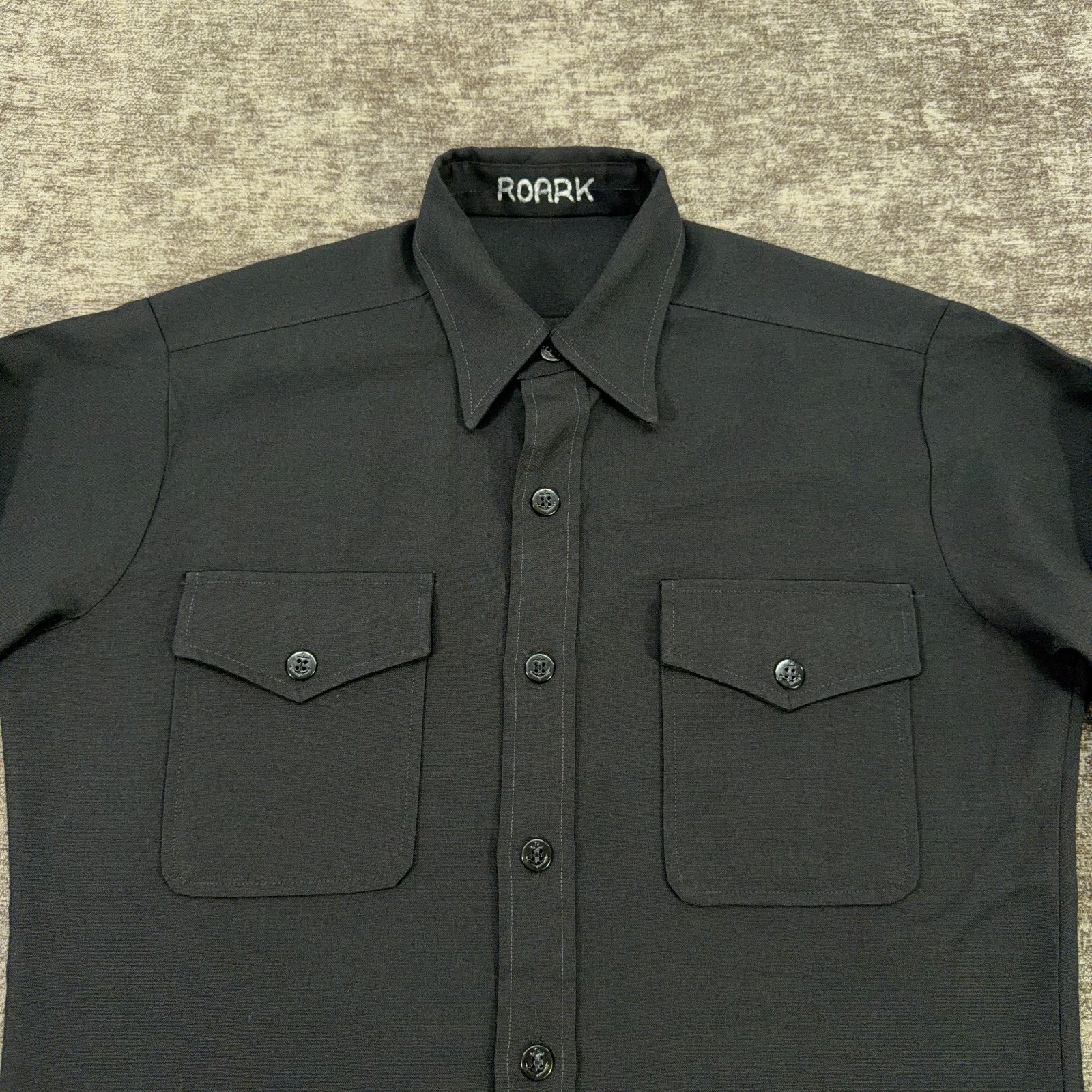 Vintage US Navy Shirt Mens Sz 15 Black Seafarer Sailor Military Anchor Buttons