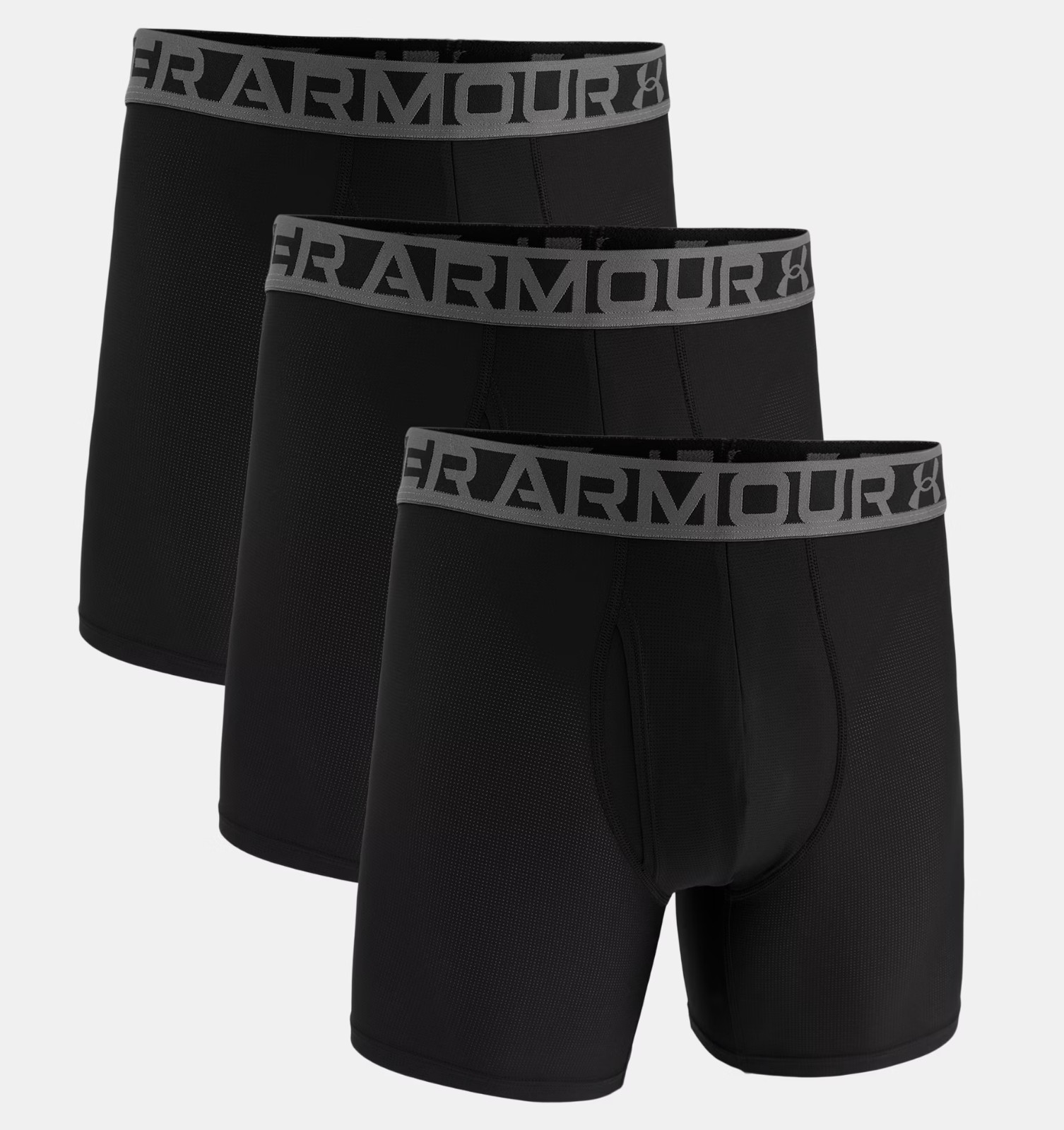 Under Armour 3 Pack 6″ Essential Tech Mesh Boxerjock Three Boxer Briefs Black