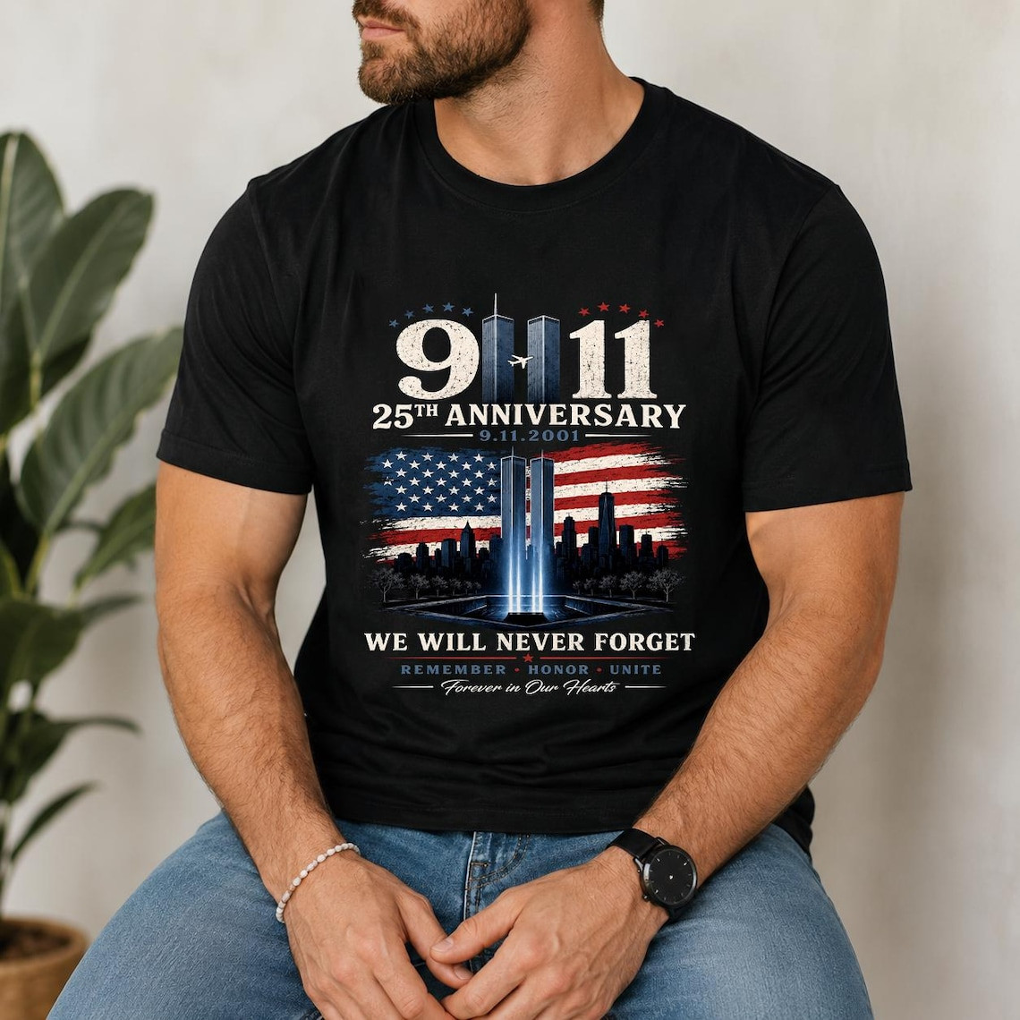 9/11 25th Anniversary Memorial Patriotic American Flag T-Shirt