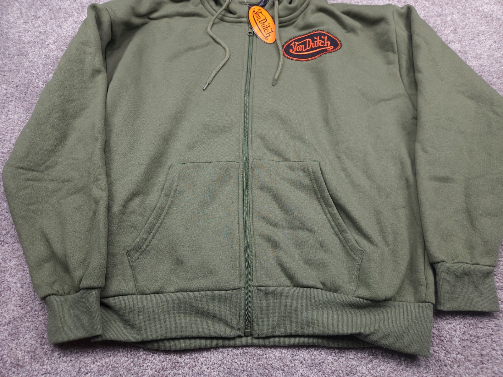 Von Dutch Hoodie Mens Medium Green New With Tags Full Zip Embroidered Logo
