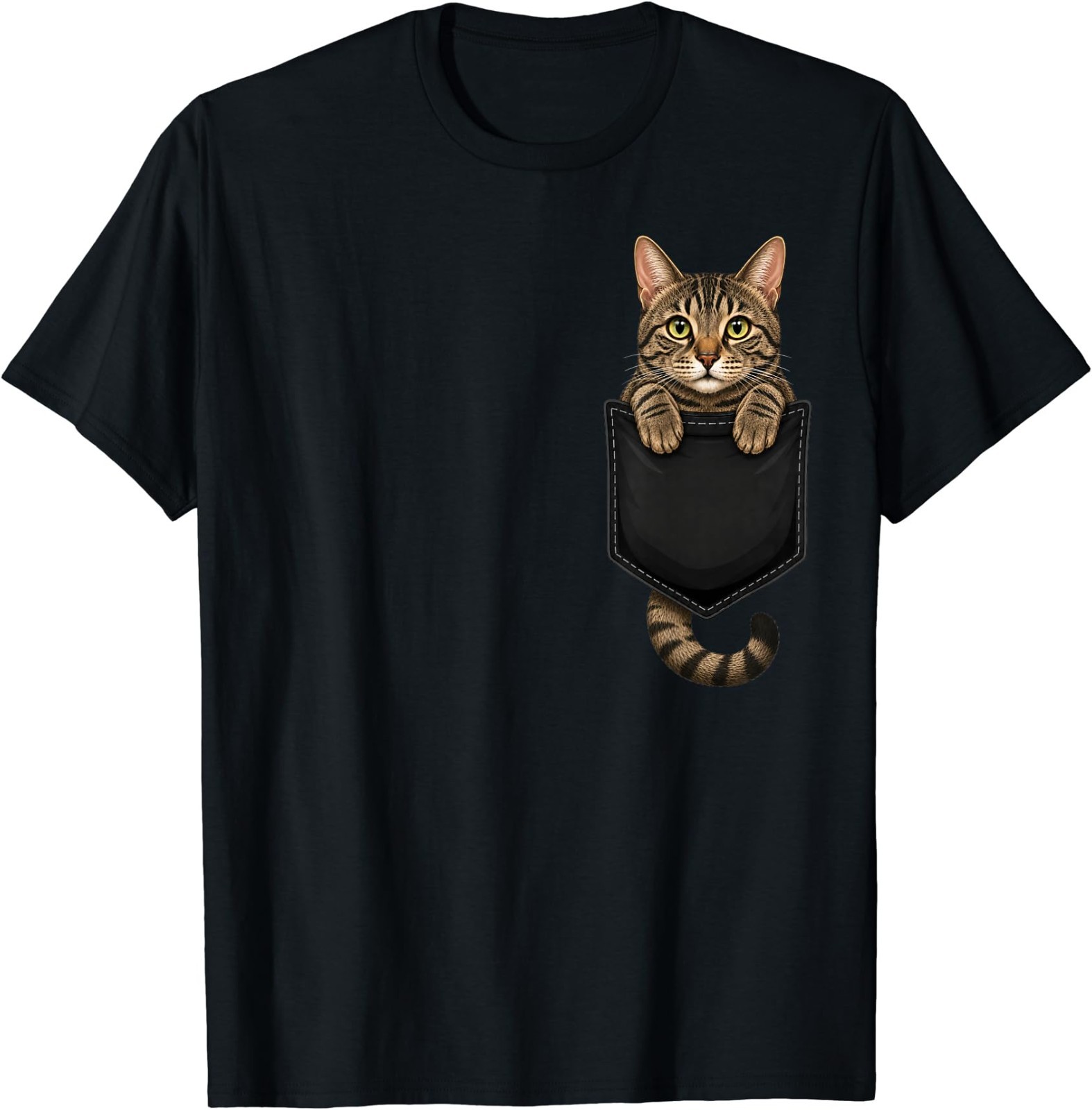 Brown Tabby Cat Lover Cute Pocket Cat Mom T-Shirt