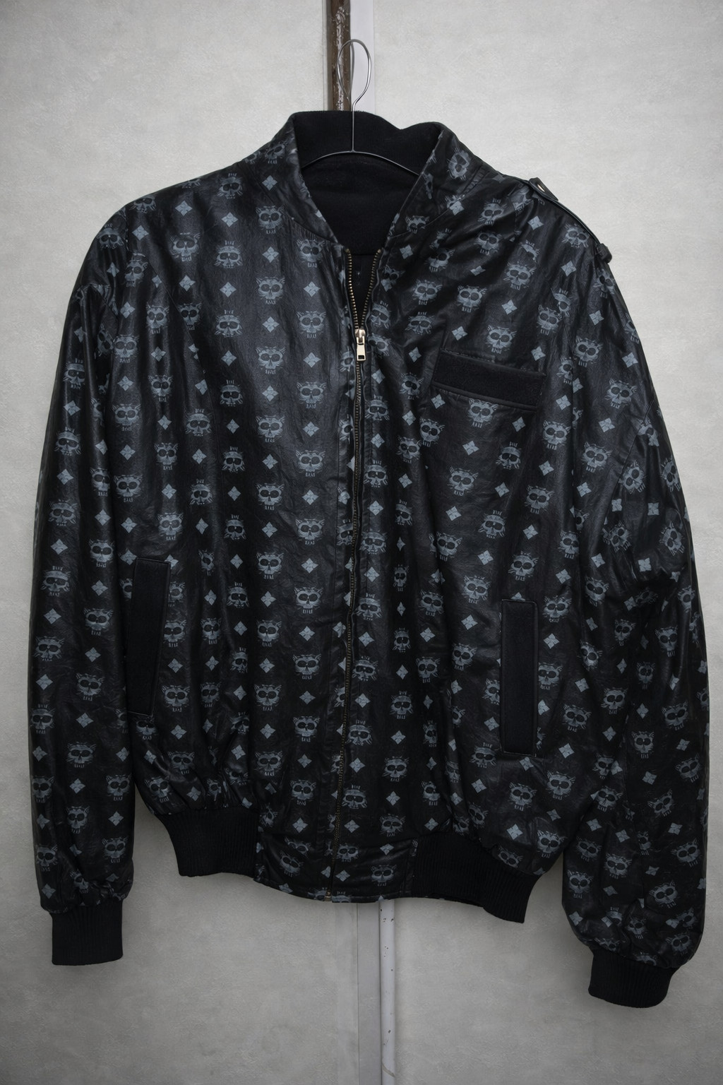 MCM Monogram Black Bomber Leather Jacket Designer Coat Authentic