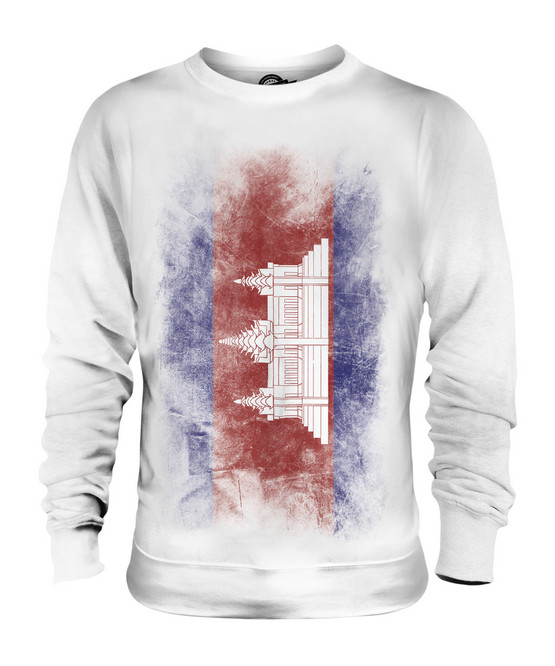 CAMBODIA FADED FLAG UNISEX SWEATER TOP KAMPUCHEA FOOTBALL CAMBODIAN SHIRT