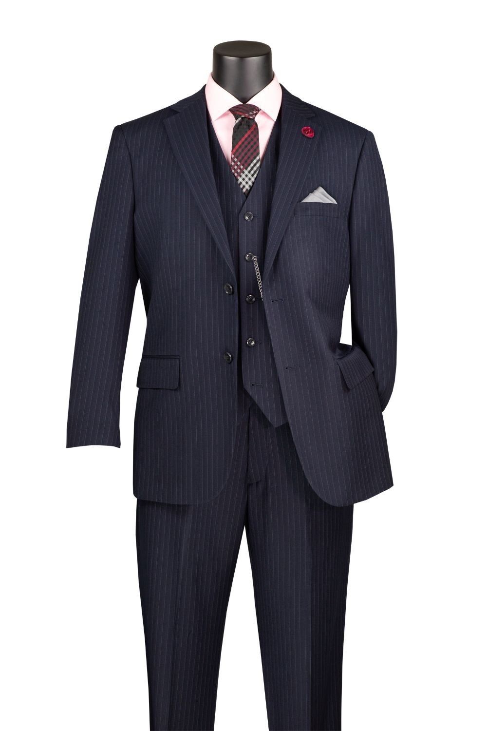 Men’s Regular Fit 3-Piece Tone on Tone Stripe Suit Navy Vinci