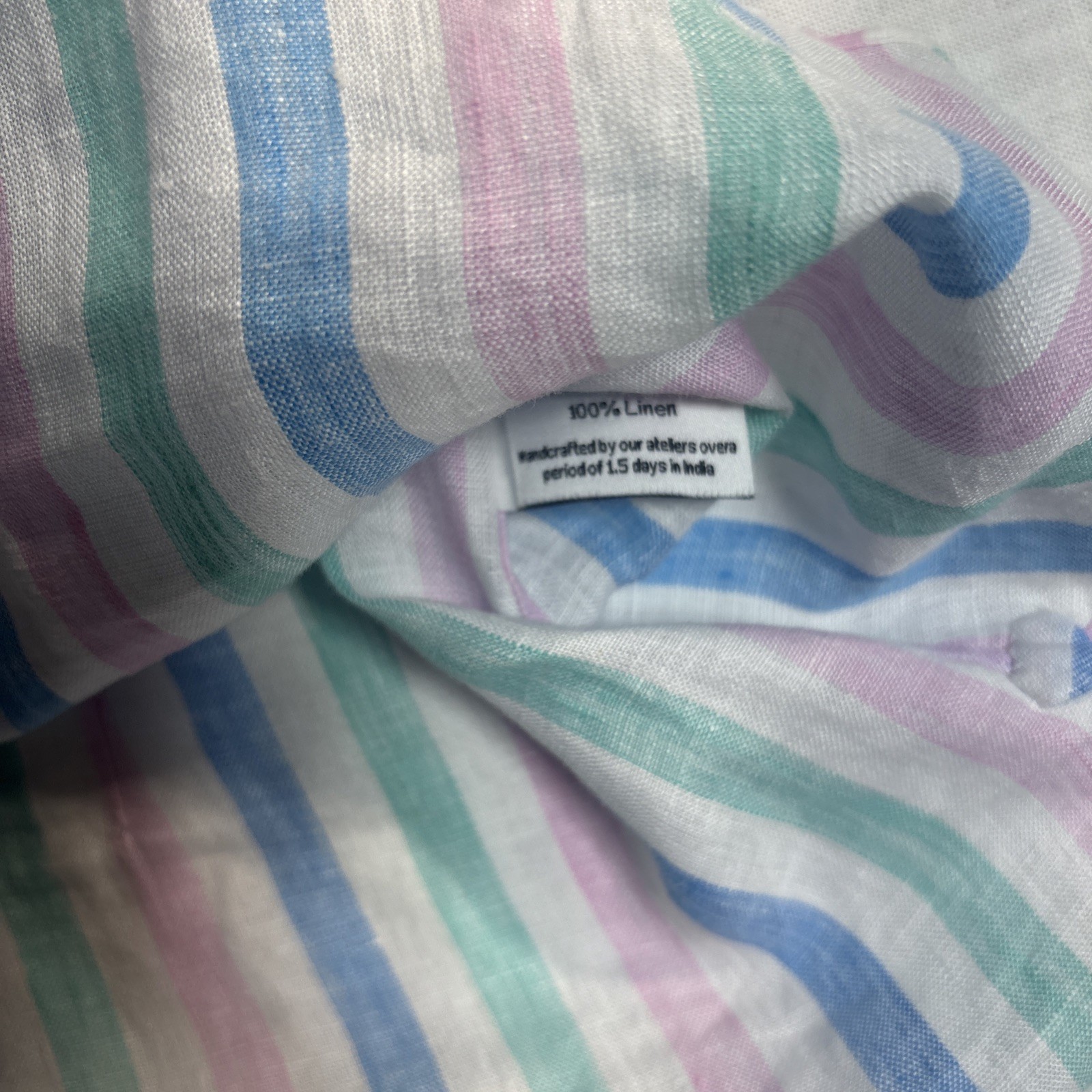 100 HANDS LINEN PASTEL STRIPE Men’s Shirt Button Up Blue Pink Green Size Small