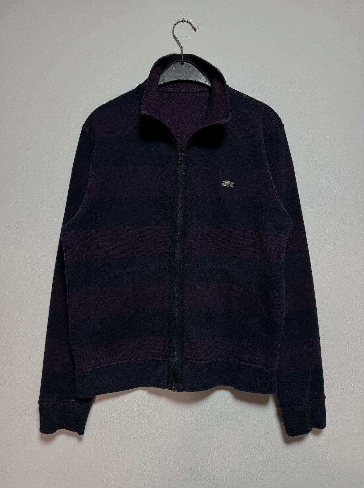 Lacoste Mens Jumper M Dark Purple Stripe Fine Knit Zip Up