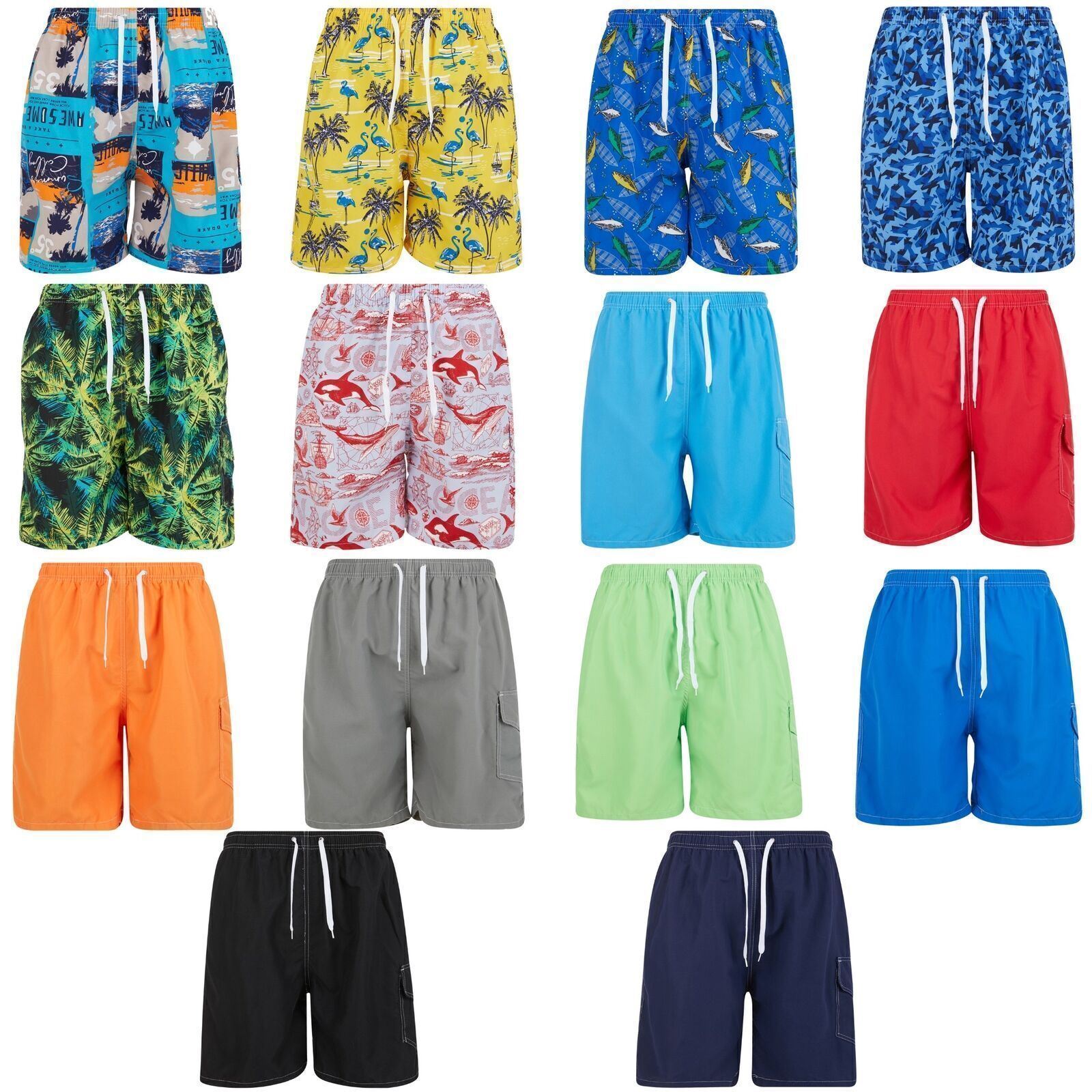 Mens Swim Trunks, 3 Pockets Cargo Swimming Shorts, Beach Suit Board Bathing Suit