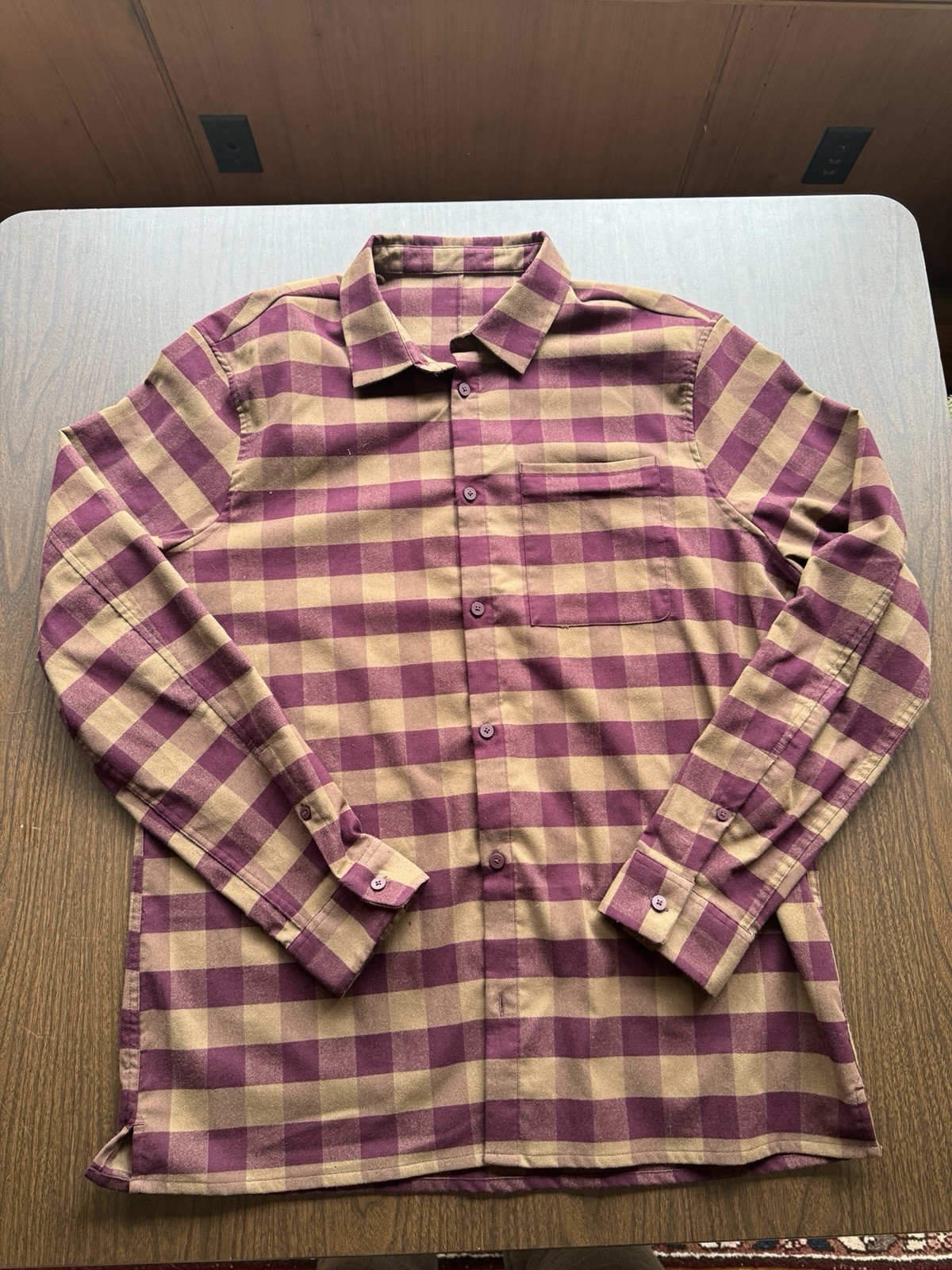 LuluLemon Men’s Commision Flannel Purple And Tan XL Buttondown See Measurements