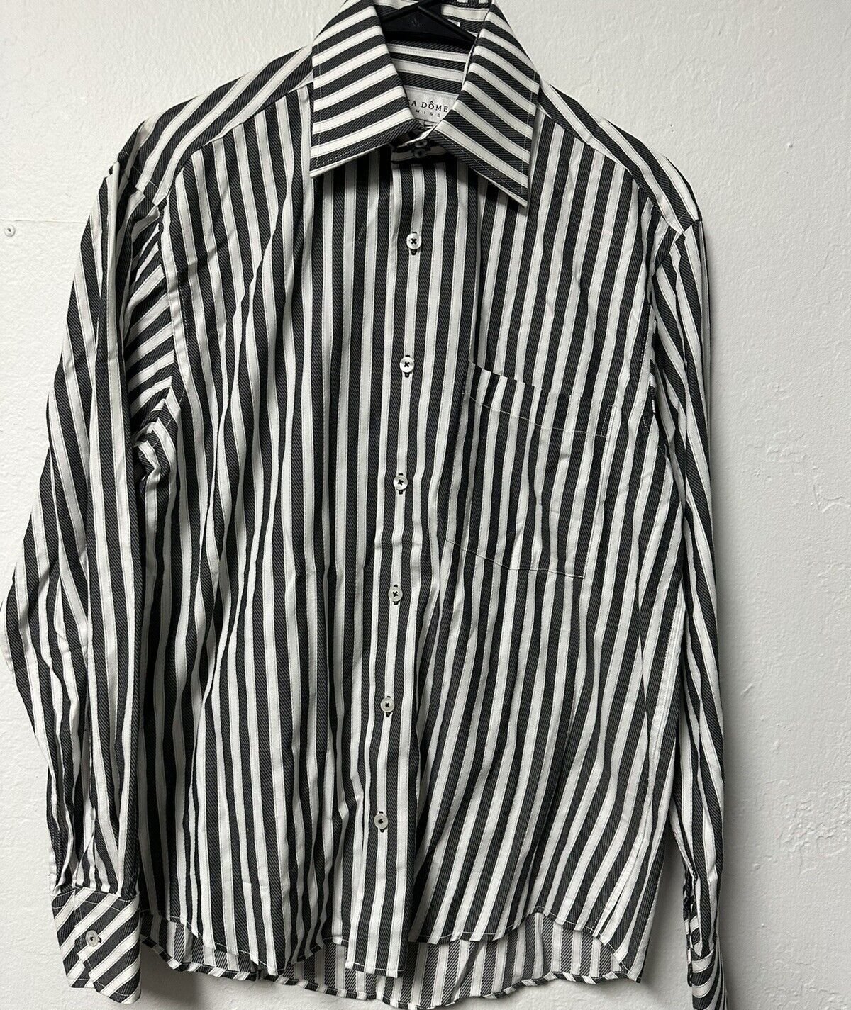 Linea Dome Chemise Dress Shirt Size S 14.5-15 Black/White stripe 100% Cotton D2
