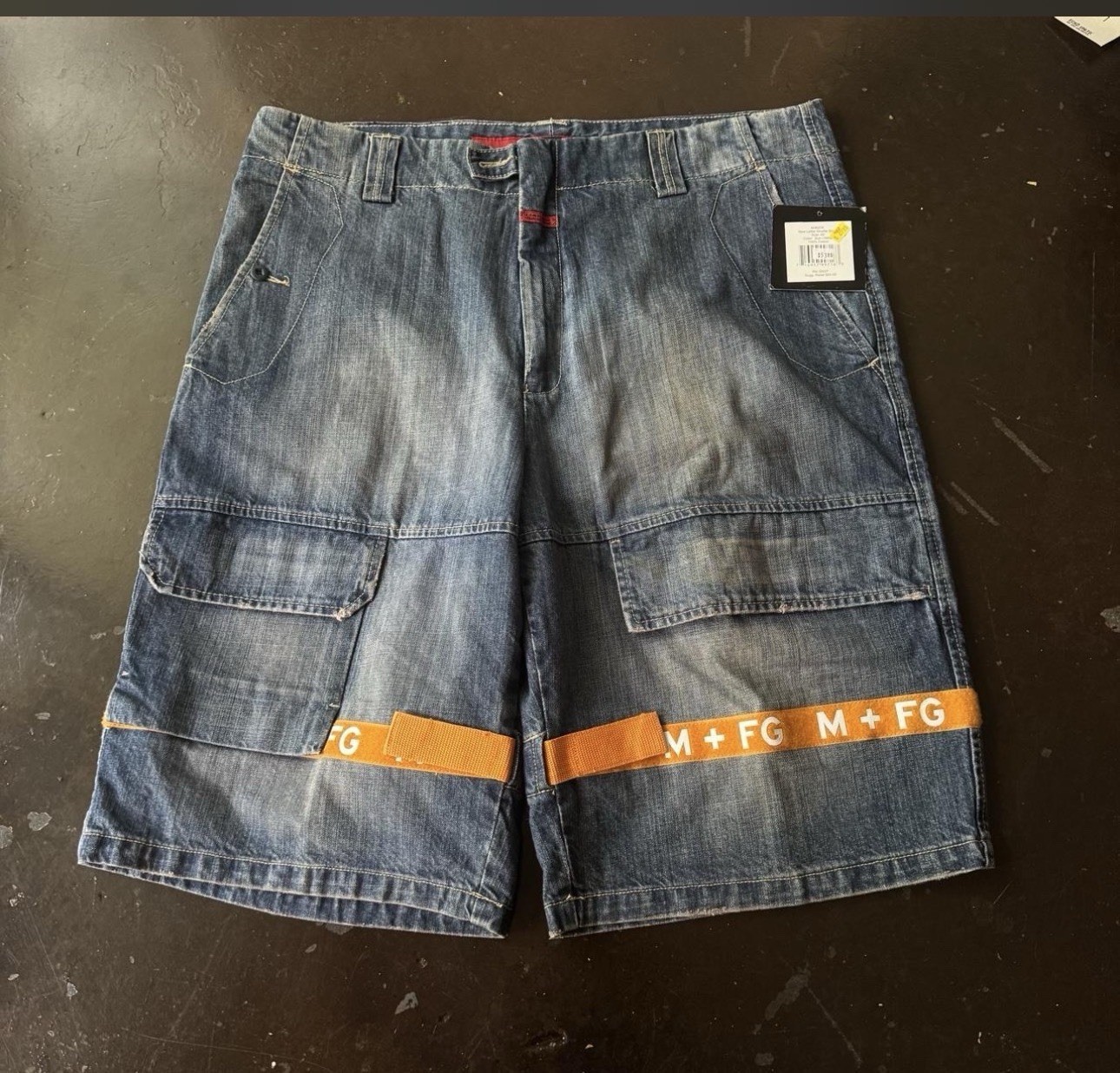 Marithe Francois Girbaud M+FG Denim Cargo Shorts Orange Strap NWT Size 40 Y2K