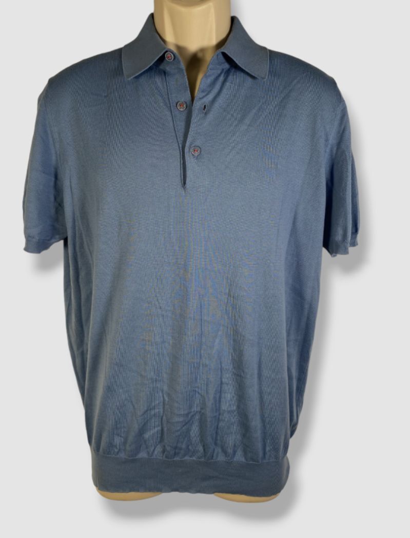 $985 Kiton Icon Men’s Blue Short-Sleeve Polo Shirt Size 50/M