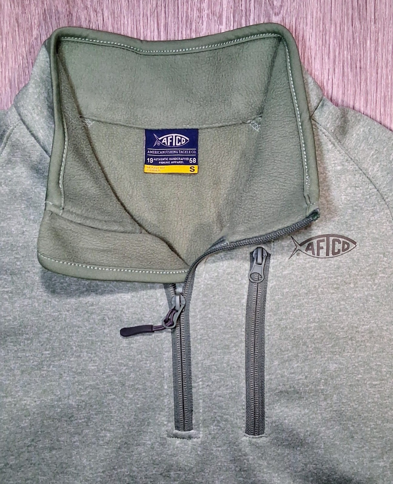 AFTCO Green Mens SMALL Sweatshirt Performance Fishing 1/4 Zip Pullover AFTECH