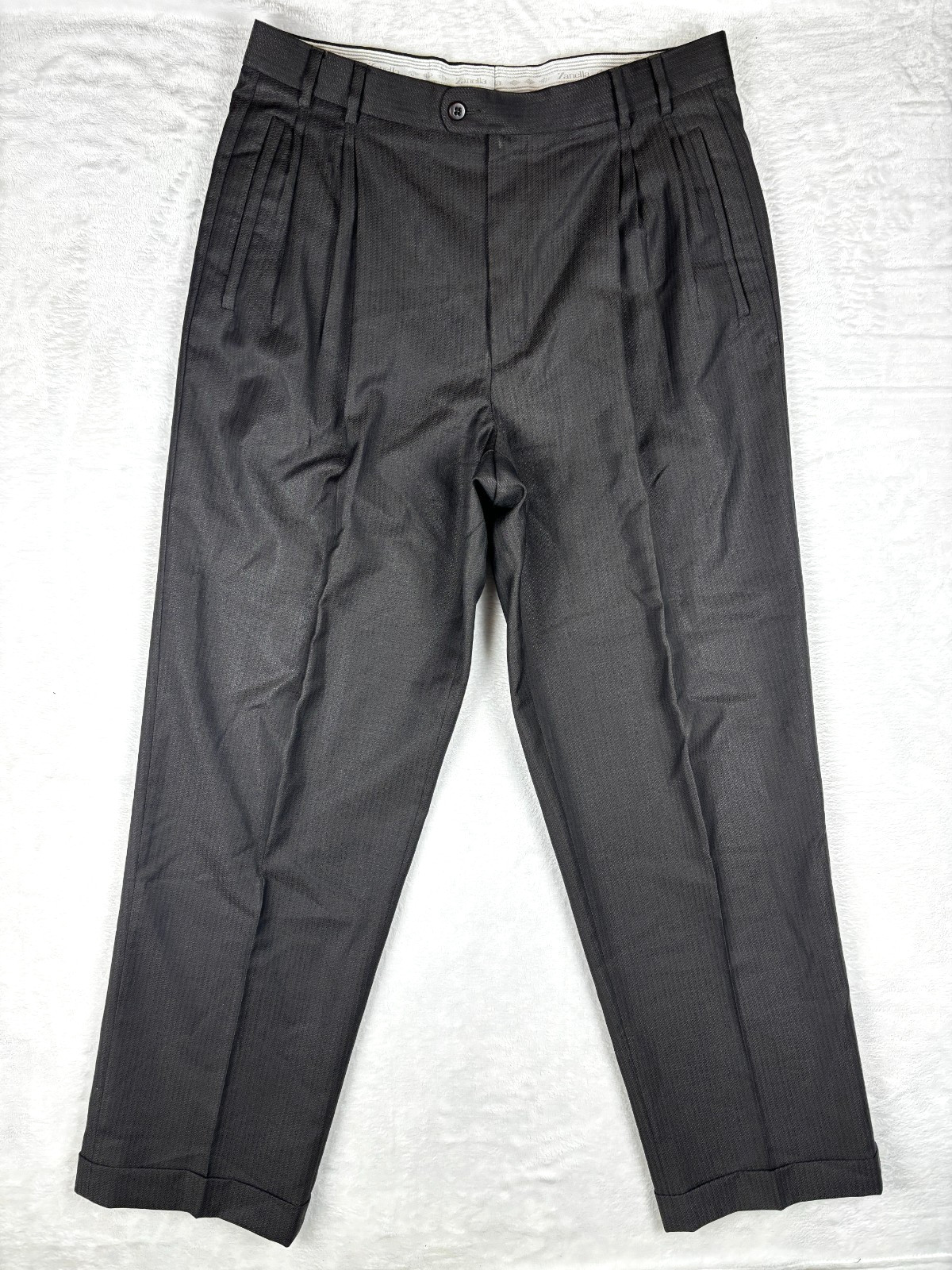 Zanella Jesse Dress Pants Mens 33×31 Brown Textured Pleated Cuffed Made In Italy