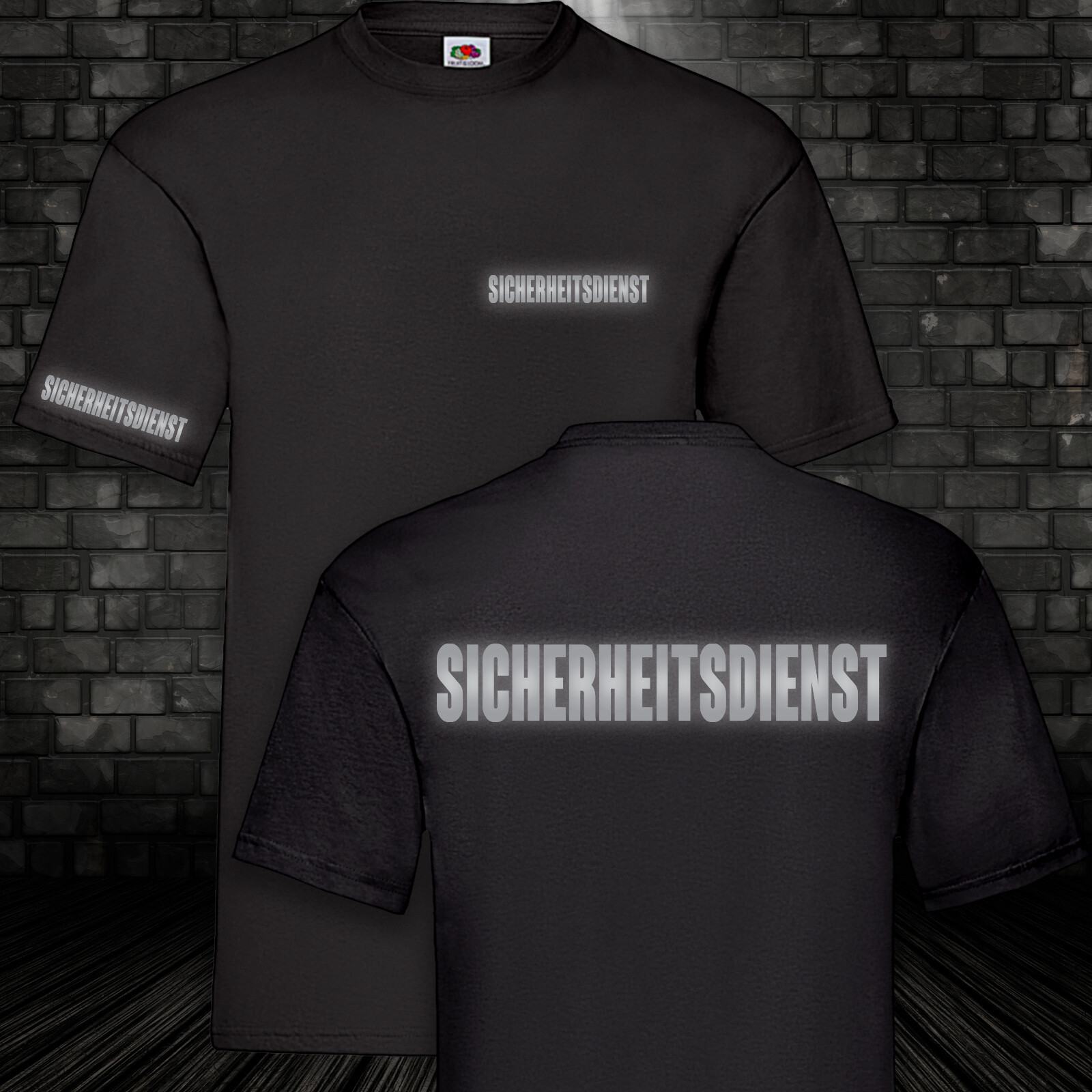 Security Service Security T-Shirt Black Reflex Silver 100% Cotton S-5XL