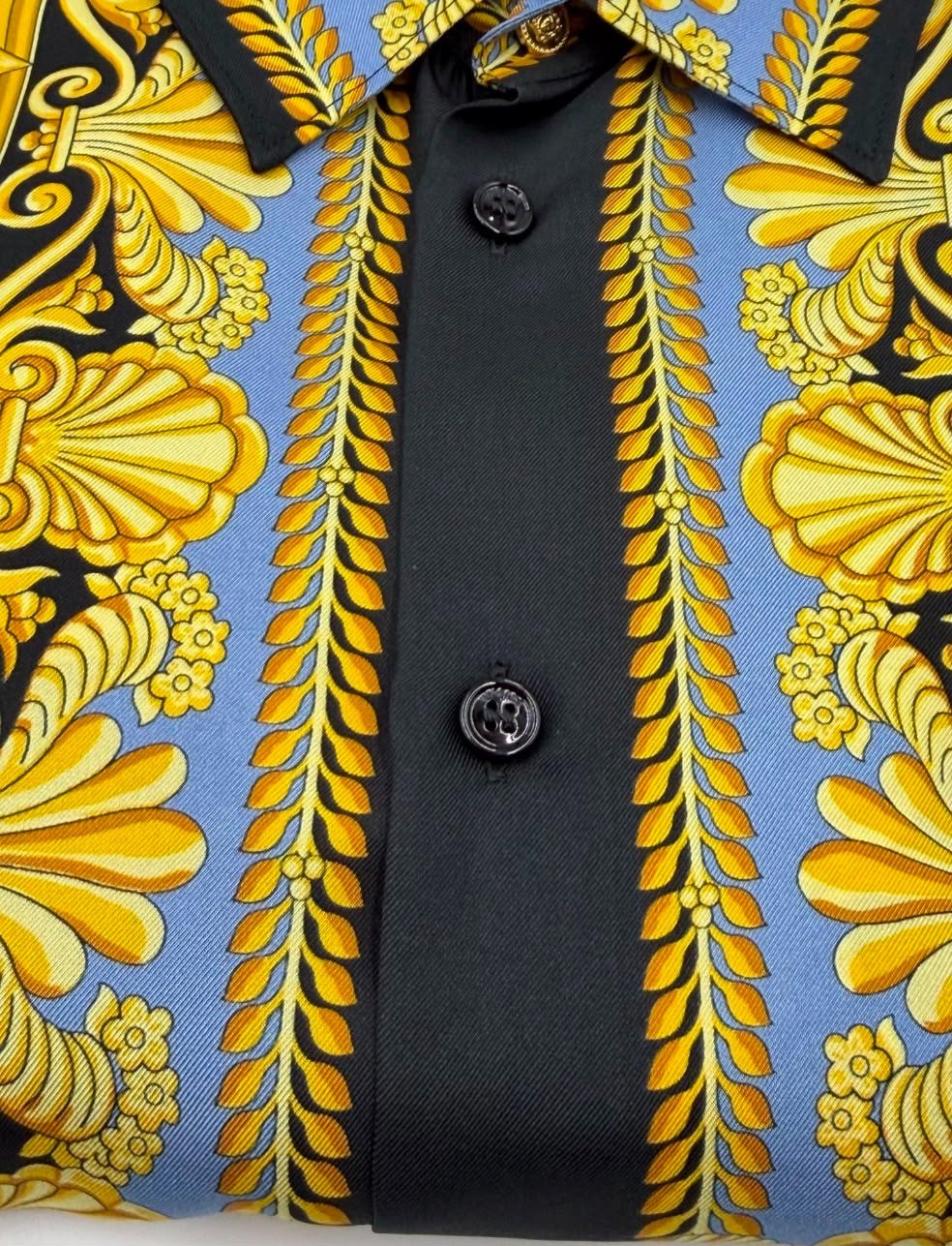 Versace La Vacanza Shirt Silk Barocco Gold Palm new authentic in size 46 IT, S
