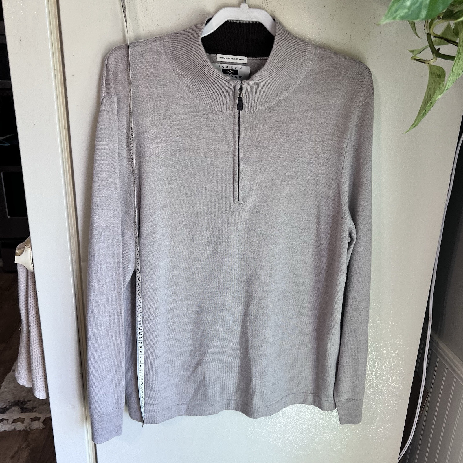 Joseph Abboud 1/4 Zip Sweater Mens Size XL 100% Extra Fine Merino Wool Oatmeal