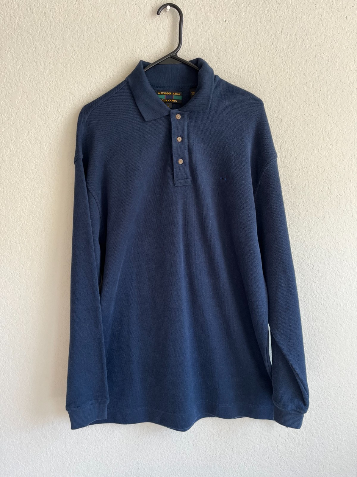 Vintage Alexander Julian Colours Mens Sweater Blue Large 100% Cotton Preppy 90s