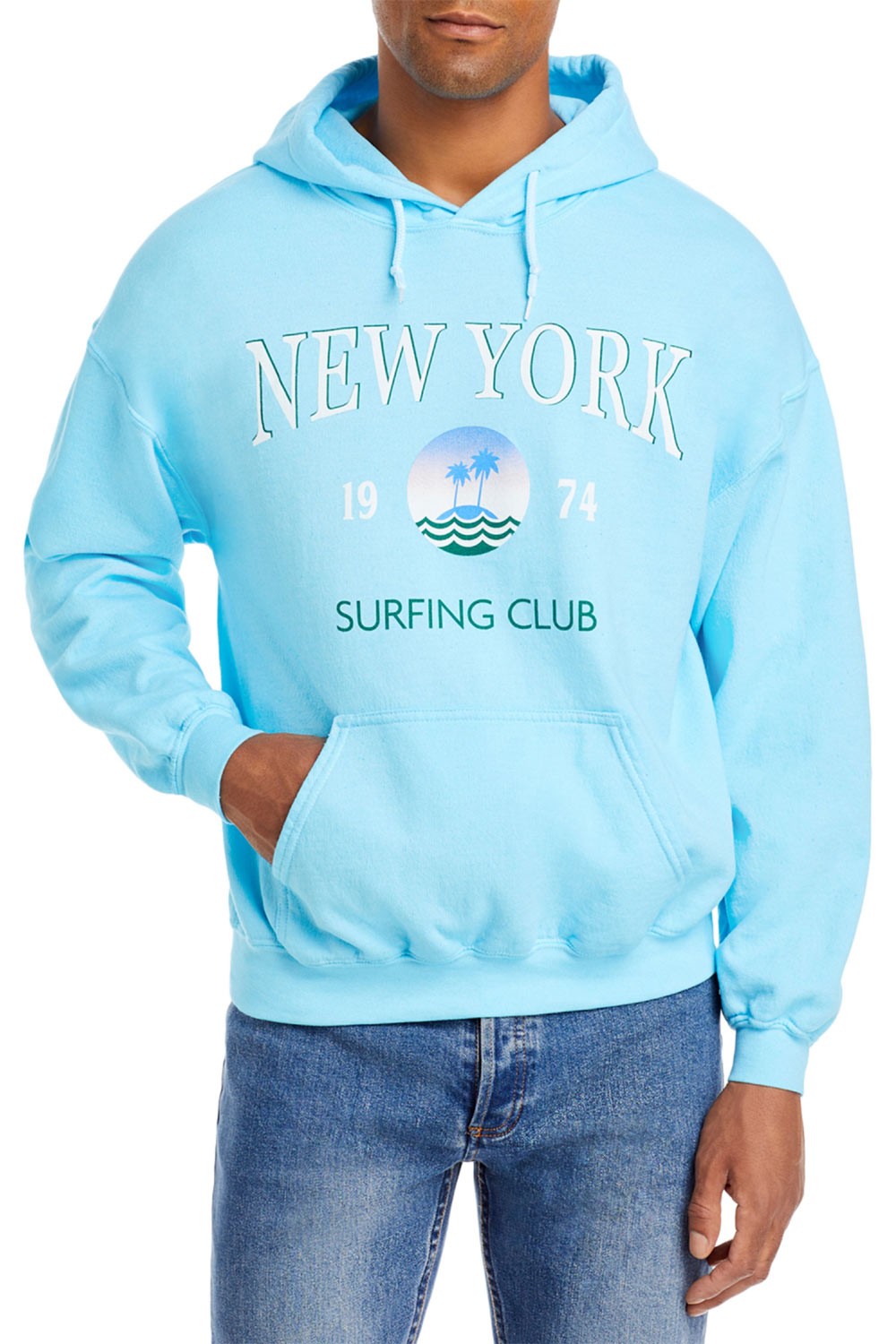 Philcos Mens New York Surfing Club Graphic Hoodie Sweatshirt Medium Blue