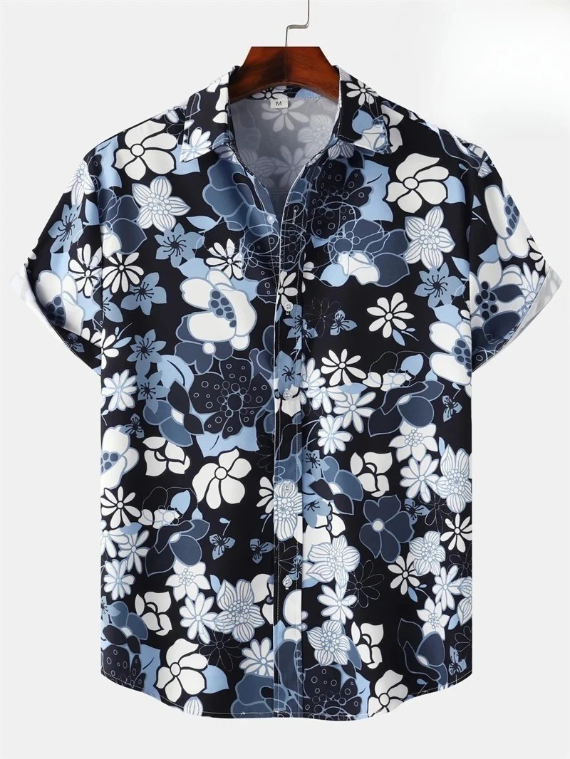 Mens Hawaiian Shirt Floral Button Up Tropical Beach Shirt