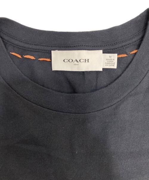 COACH Logo Embroidery T-Shirt Ladies Navy M Cotton Casual Top