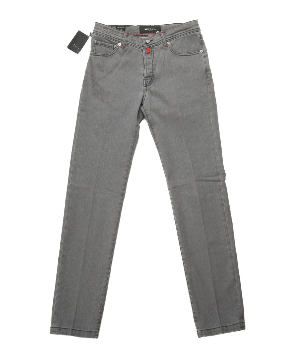 Kiton Napoli $1,470 NWT Gray 5 Pocket Slim Stretch Denim Cotton Jeans 34 US