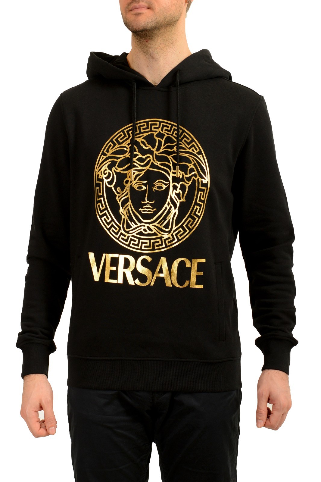 Versace Men’s Gold Signature Medusa Print Hooded Sweatshirt Hoodie US XL IT 54