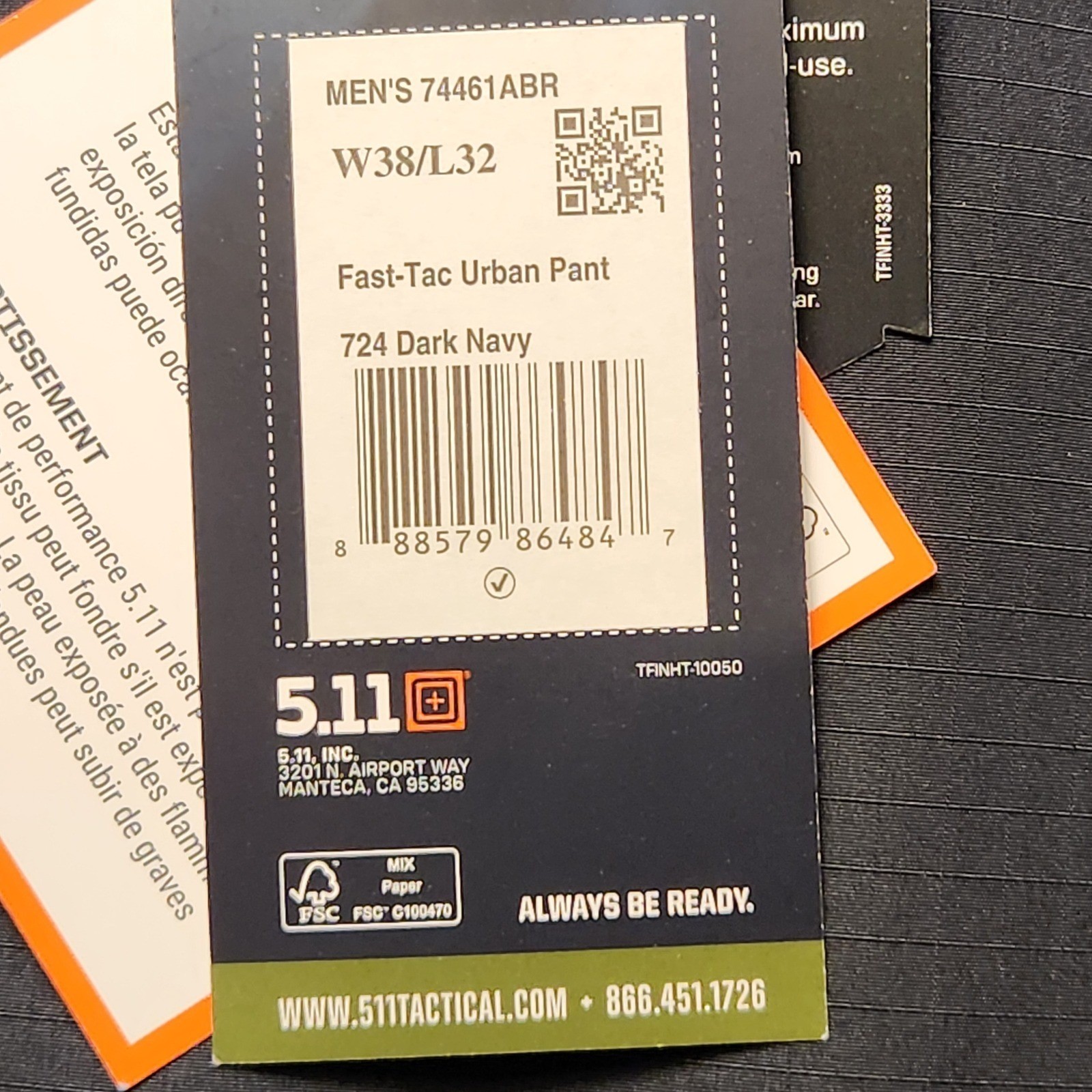 5.11 Tactical Urban Pant Mens 38×32 Dark Navy Blue Fast-Tac Ripstop 74461ABR