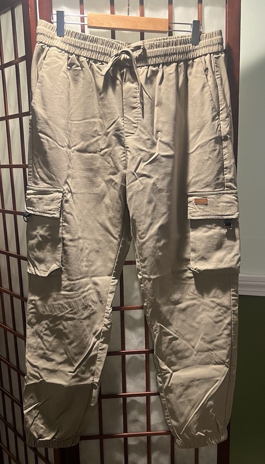 Men’s JMIERR Khaki Cargo Jogger Pants, Size 38, Drawstring Waistband