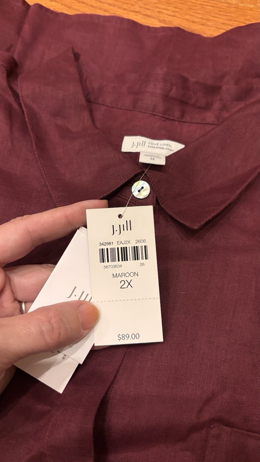 J. Jill Love Linen Essential Linen Button-Up Shirt Men’s 2X Maroon Long Sleeve