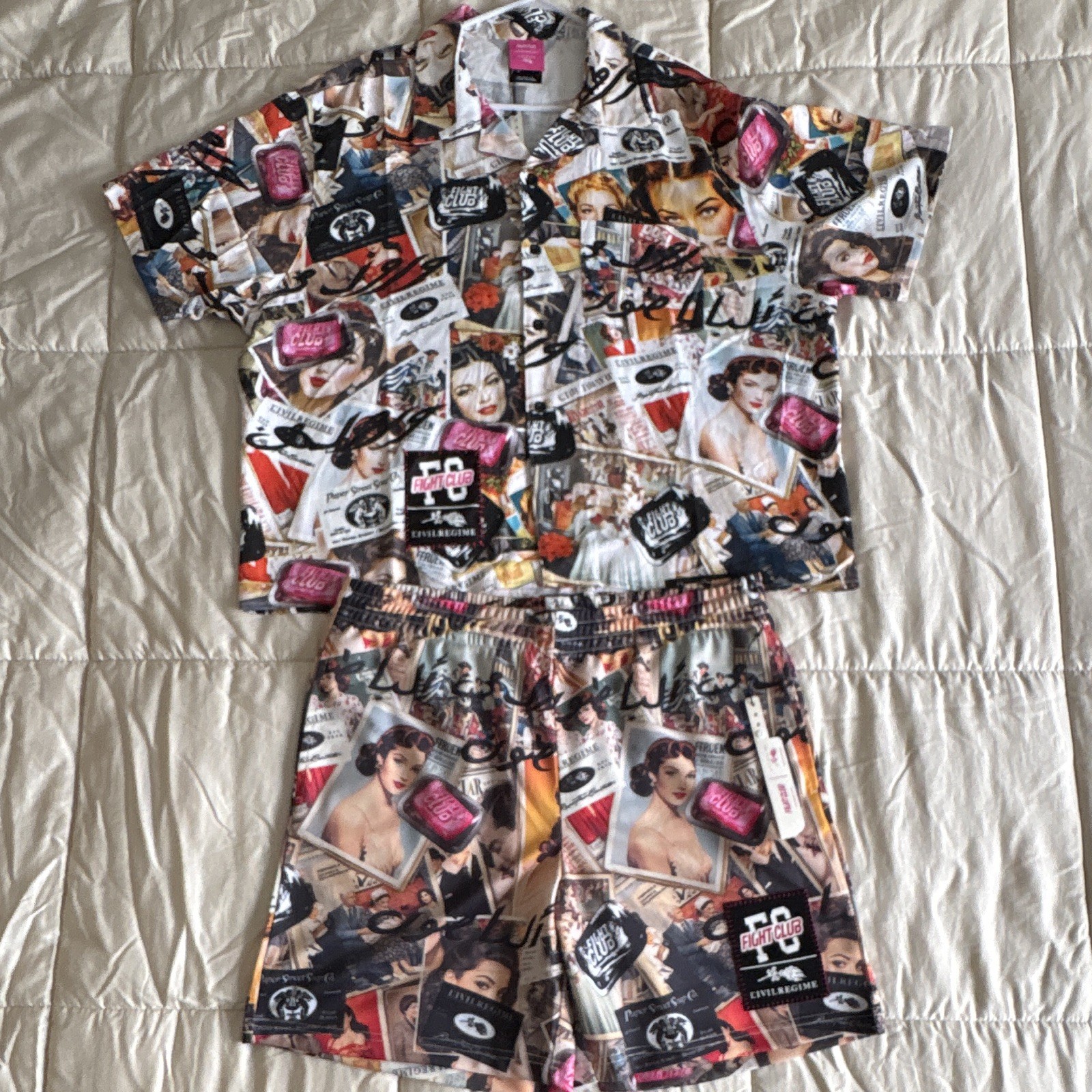 Fight Club Civil Regime Large Lounge Set Multicolor Print Button-Up/Shorts