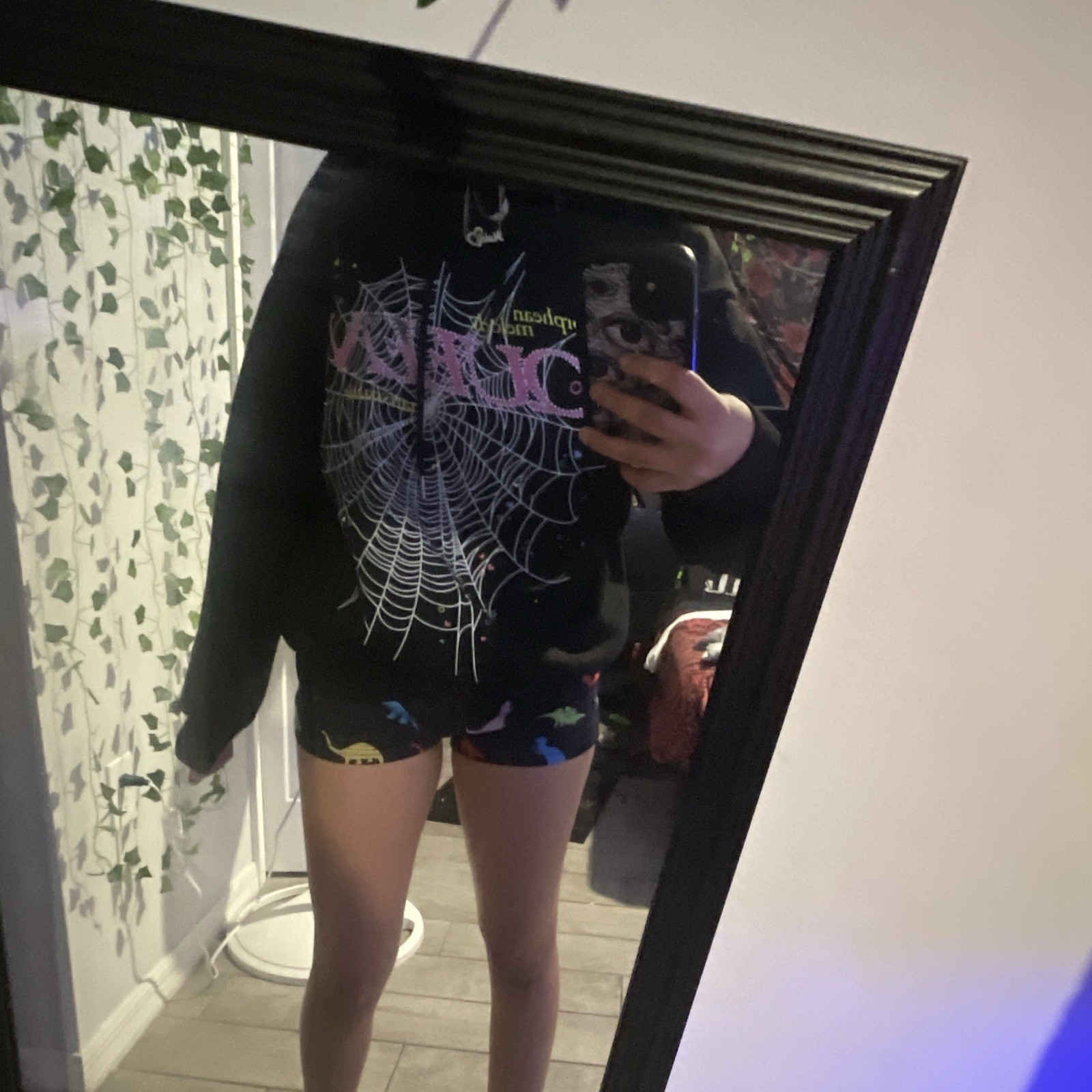 Black Pullover Hoodie Spider Web Graphic Print Long Sleeve Unisex Adults S